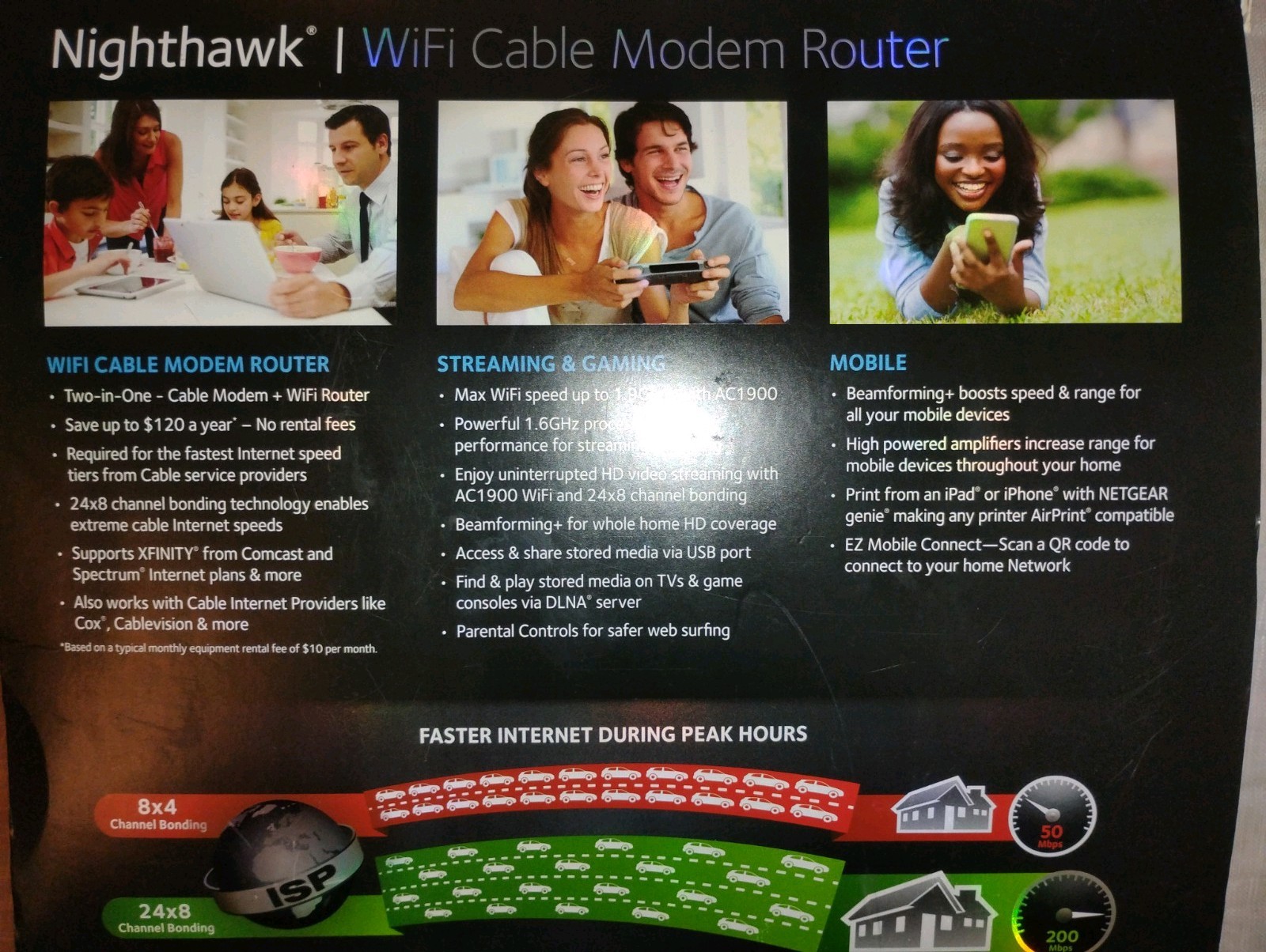 NETGEAR Nighthawk Dual Band AC1900 WiFi Cable Modem Router – Black