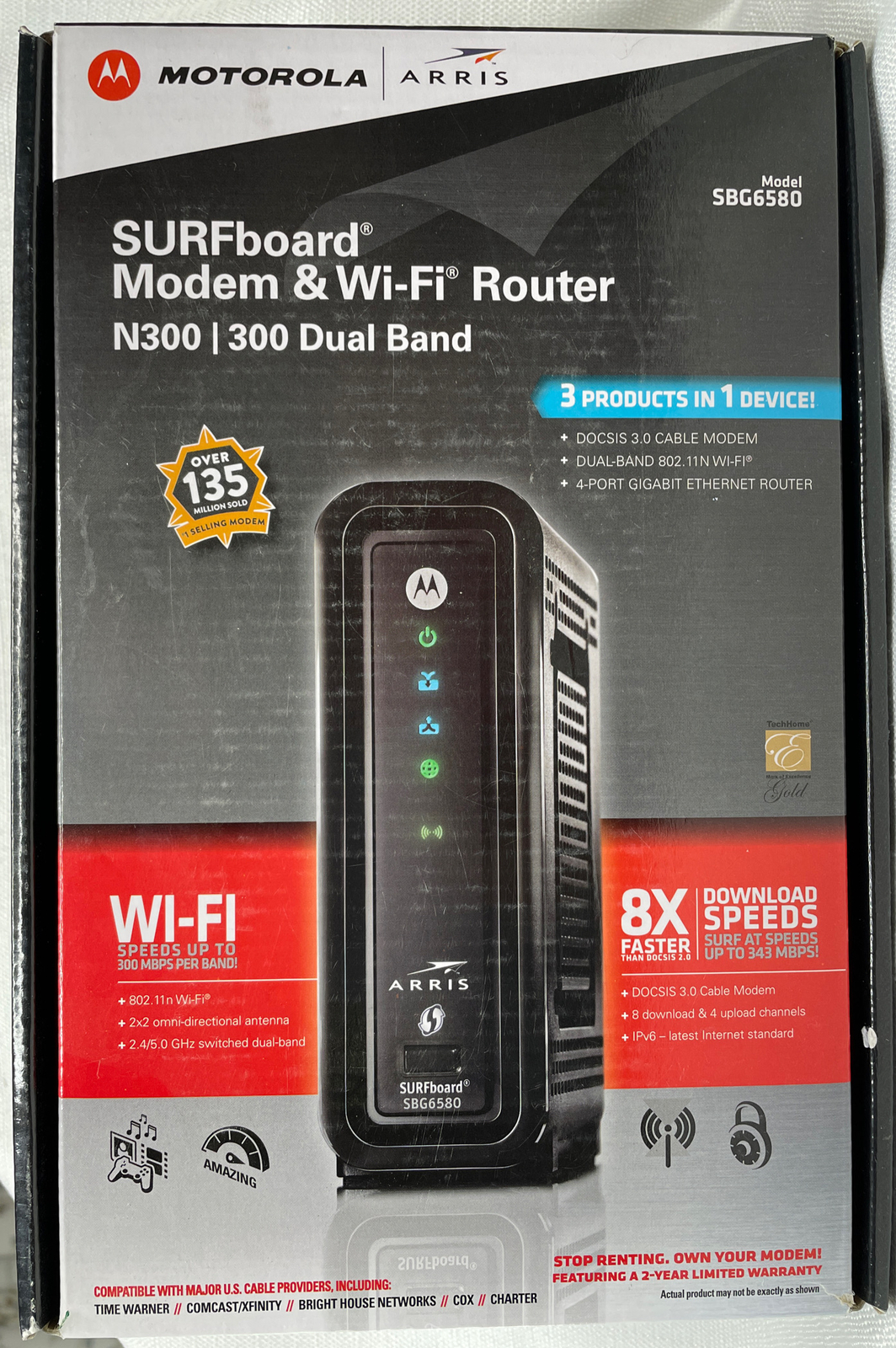 Motorola Arris Surfboard Modem/WiFi Router N300 Dual Band Model SBG6580