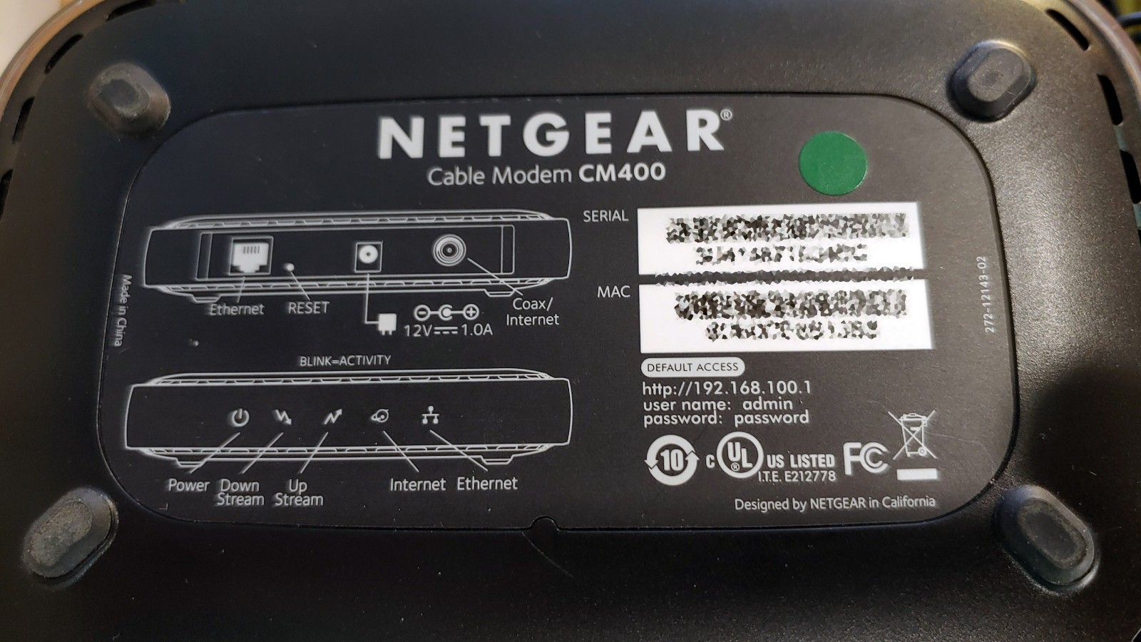 Netgear CM400 High Speed Cable Modem DOCSIS 3.0 340Mbps CM400-100NAS