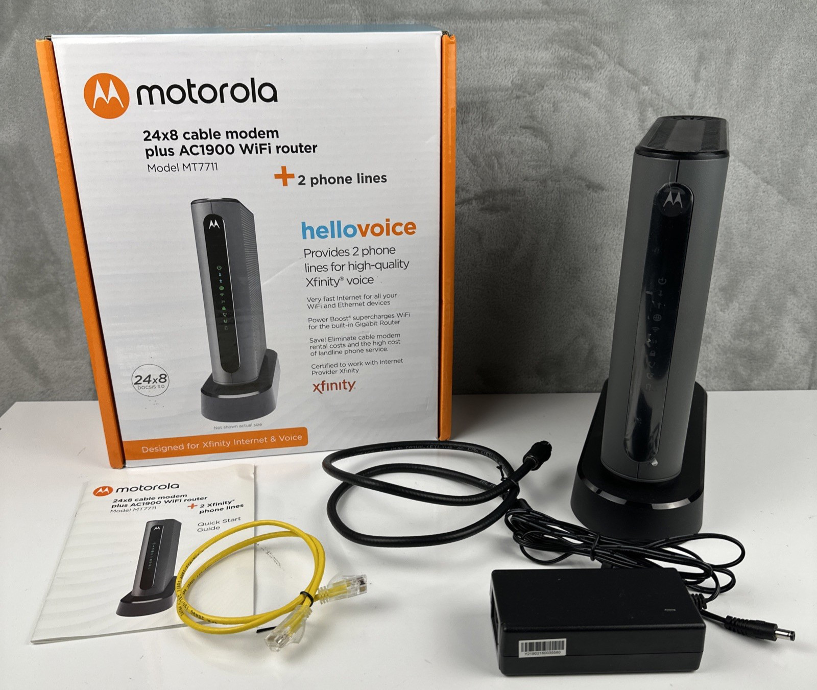 Motorola MT7711 24×8 Cable Modem AC1900 WiFi Router 2 Phone Lines Xfinity *READ*
