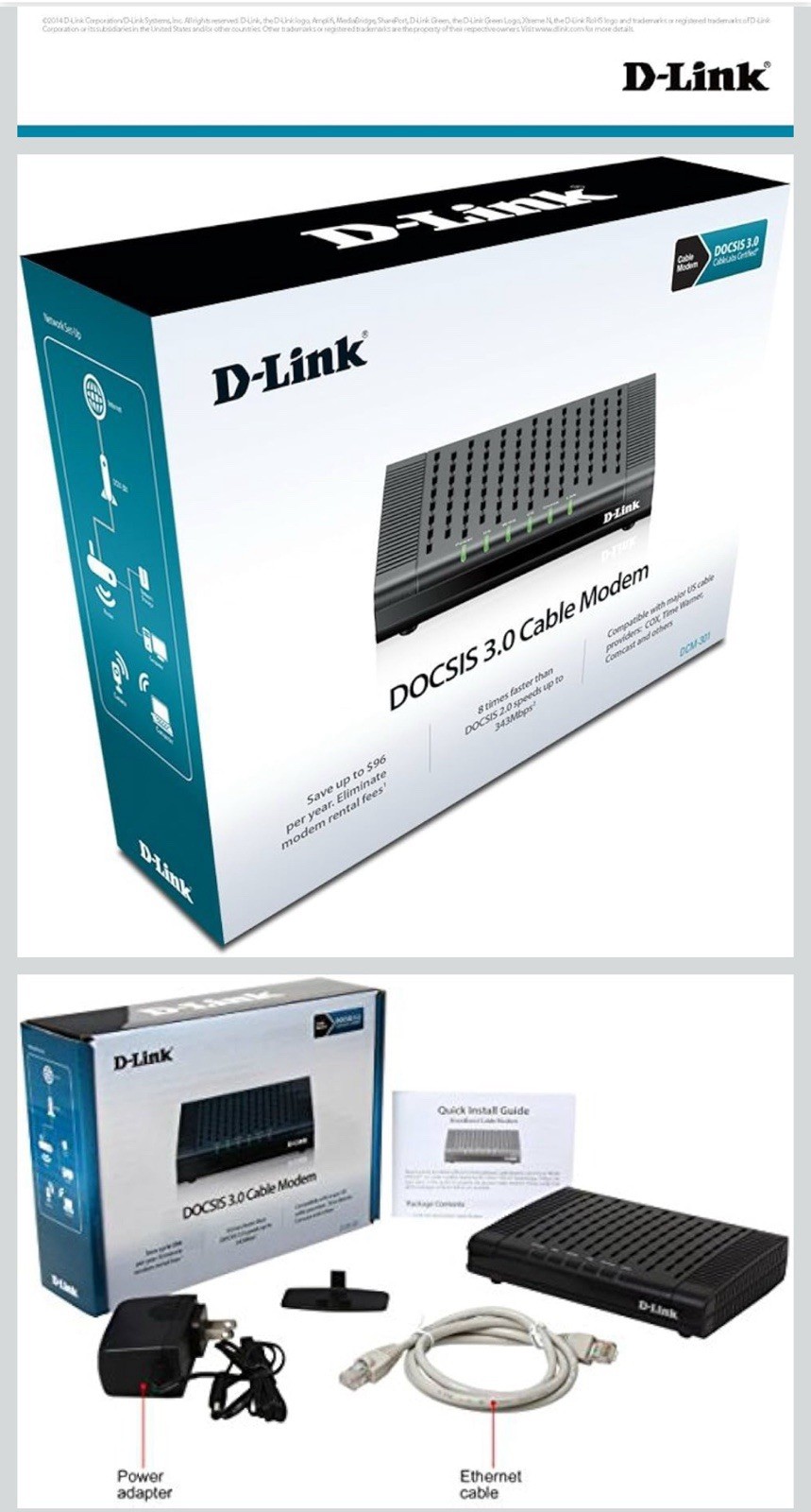 D-Link DOCSIS 3.0 Cable Modem (DCM-301) Compatible with Comcast Xfinity,