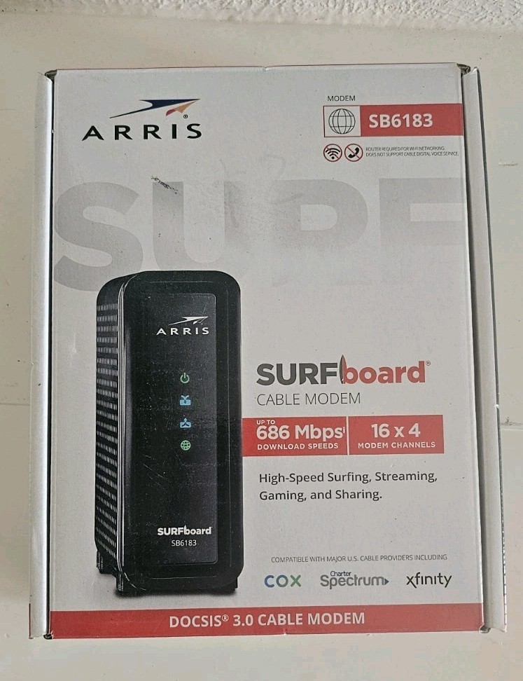 ARRIS SB6183 686 Mbps Cable Modem, White – 59243200300 No Power Supply