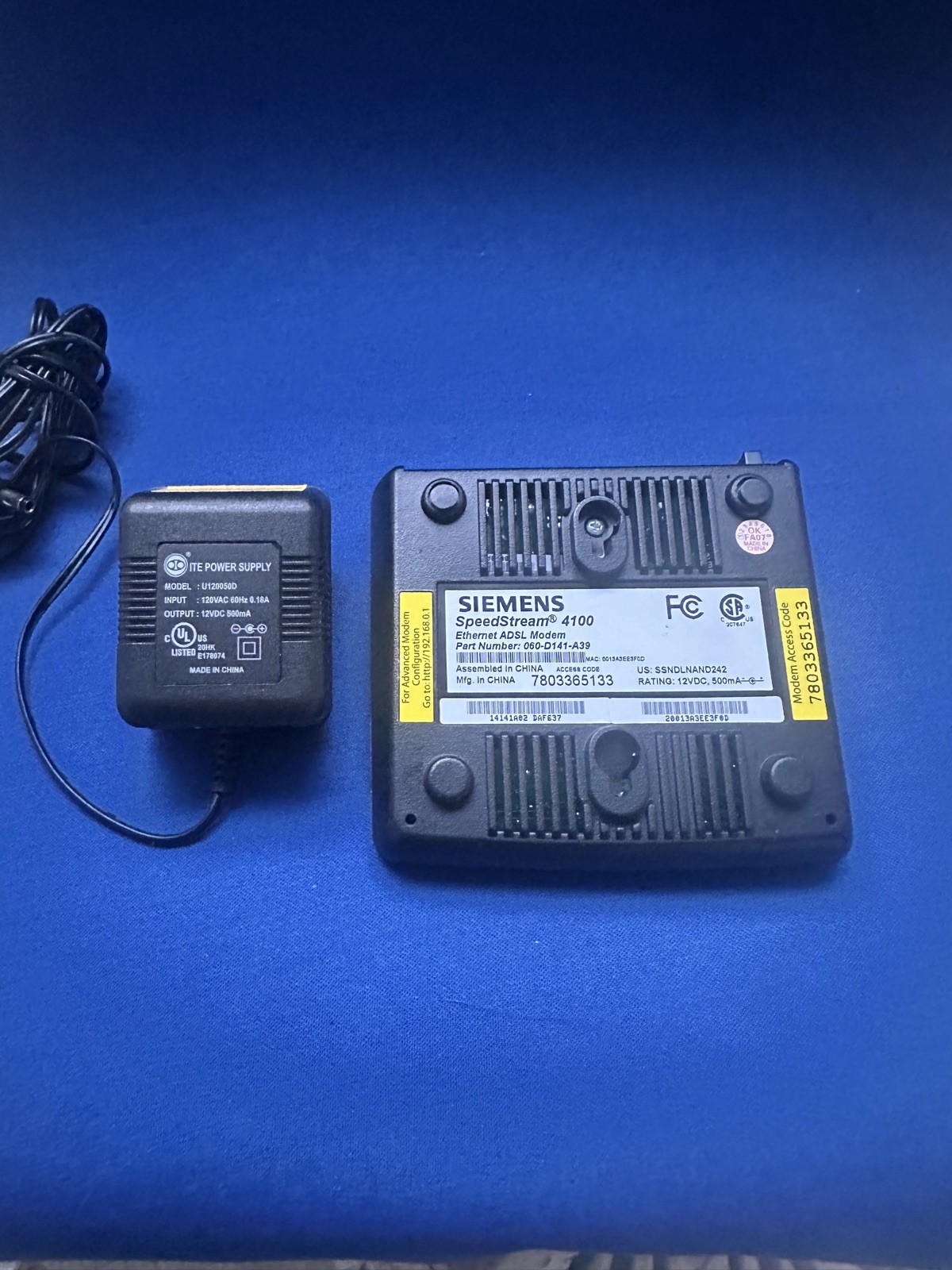 Siemens Speedstream 4100 Ehternet ADSL Modem With Power Supply