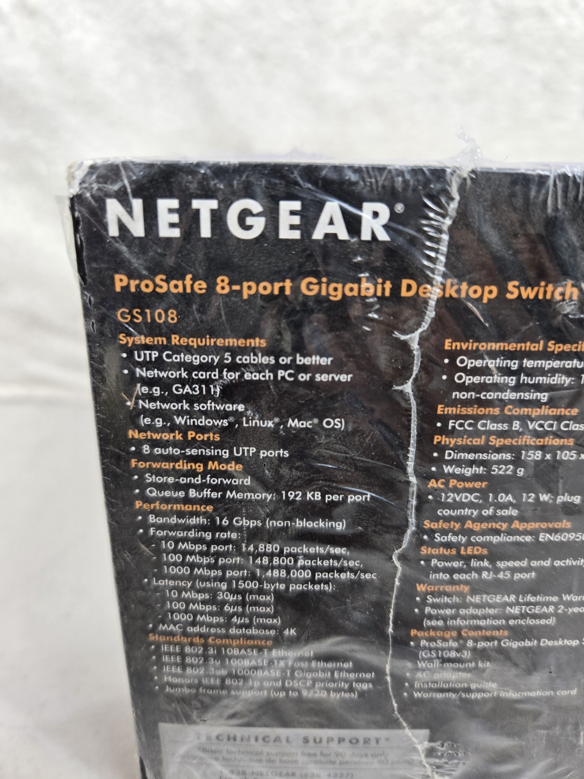 Netgear Prosafe 8 Port Gigabit Switch GS108 10/100/1000 Mbps New in Box