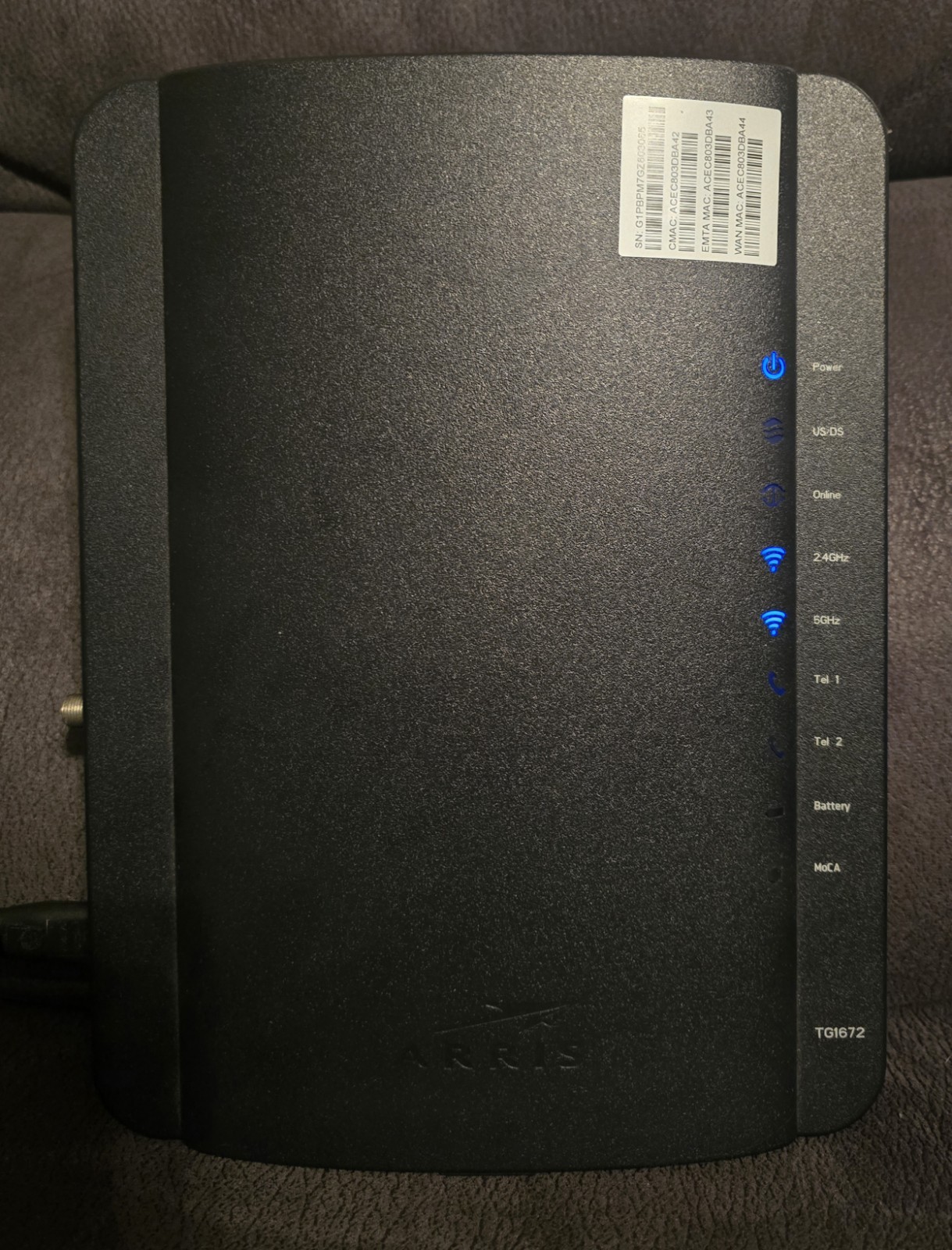 Arris TG1672G GATEWAY WIFI MODEM TG02DHQ1672