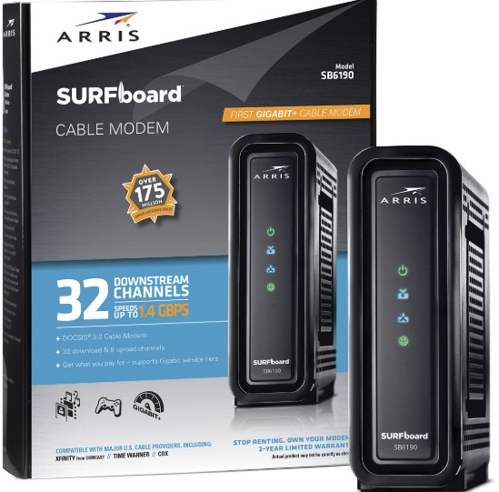 ARRIS Surfboard SB6190-RB DOCSIS 3.0 Cable Modem, Black
