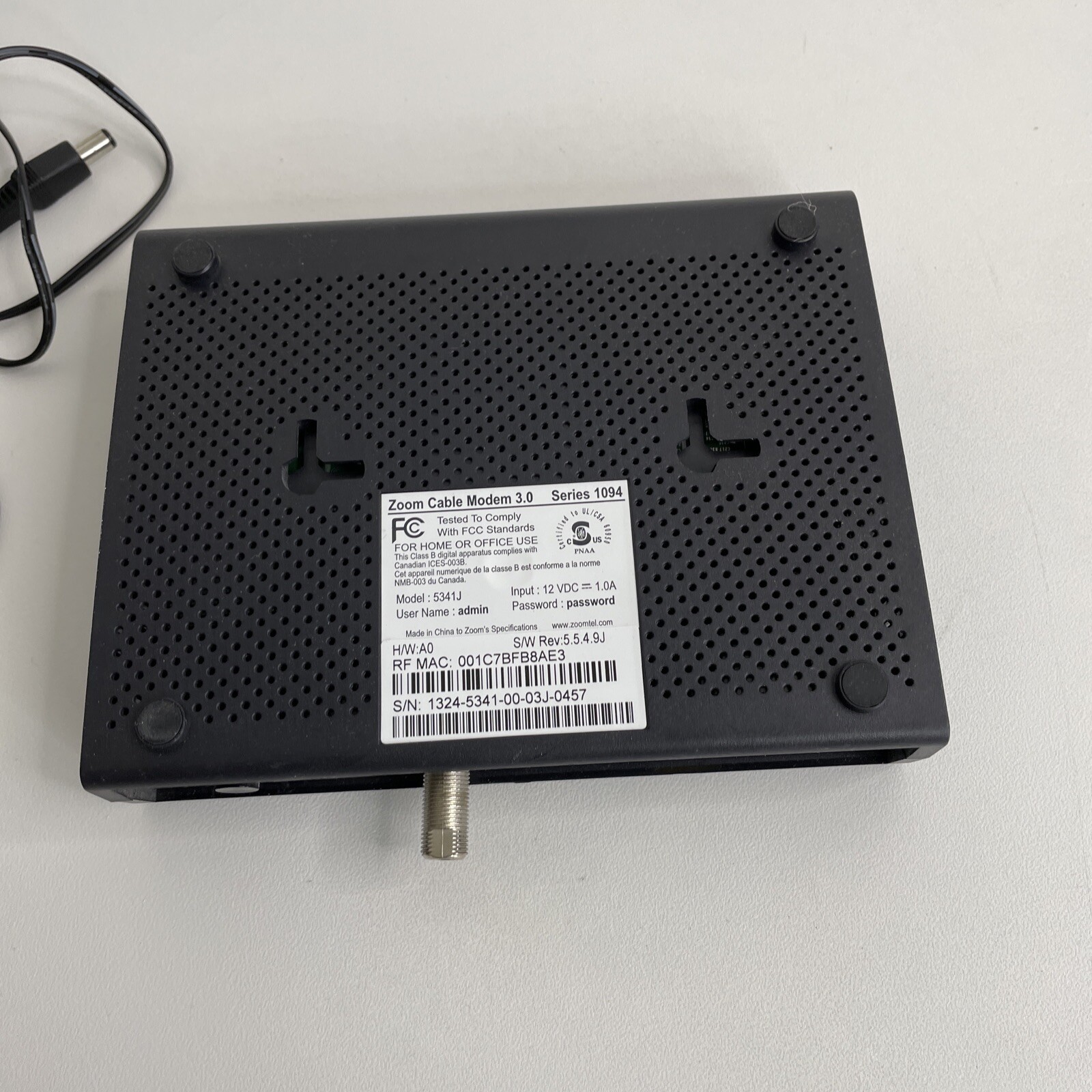 Zoom Cable Modem 3.0 Series 1094 Model 5341J 2.H1