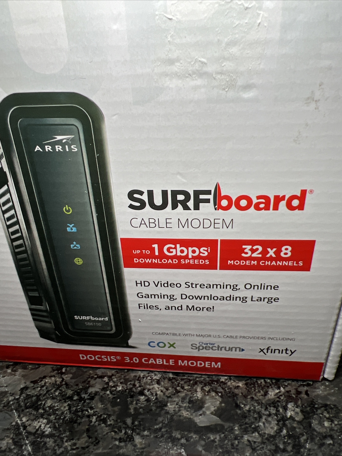 ARRIS SURFboard SB6190 DOCSIS 3.0 32 x 8 Gigabit Cable Modem 1 Gbps New In Box