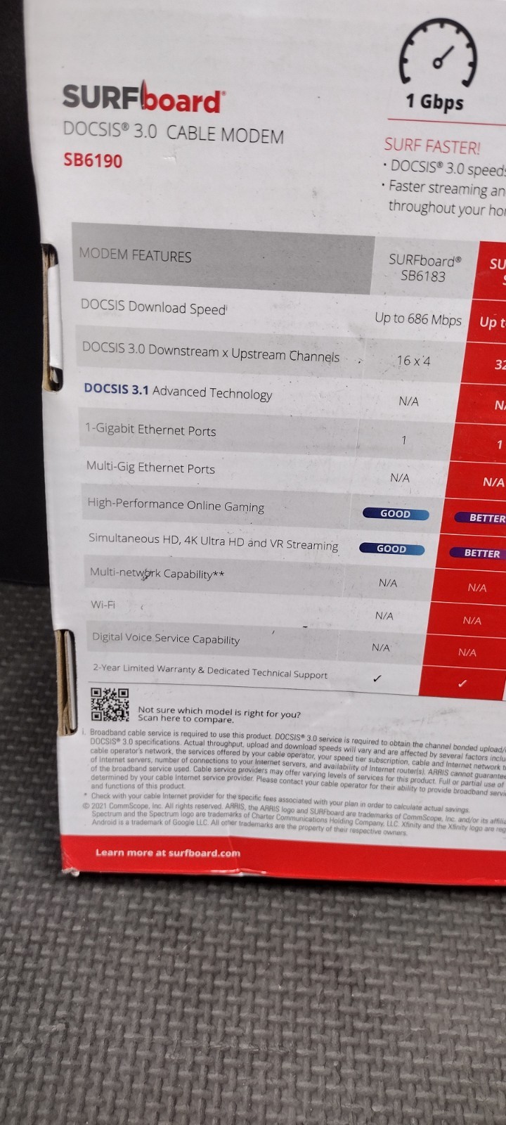ARRIS SURFboard SB6190 32×8 DOCSIS 3.0 Gigabit Cable Modem