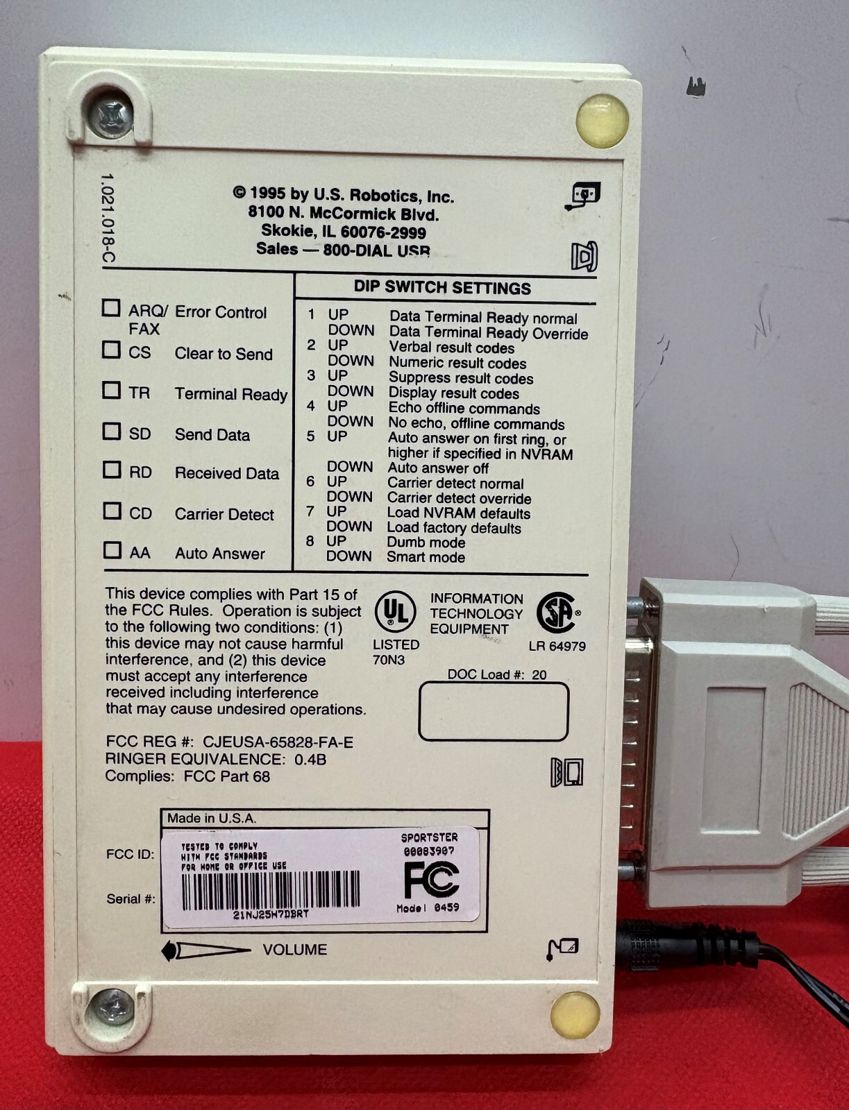 US ROBOTICS SPORTSTER 33.6 FAXMODEM 0459 SN: 21NJ25H7DBRT