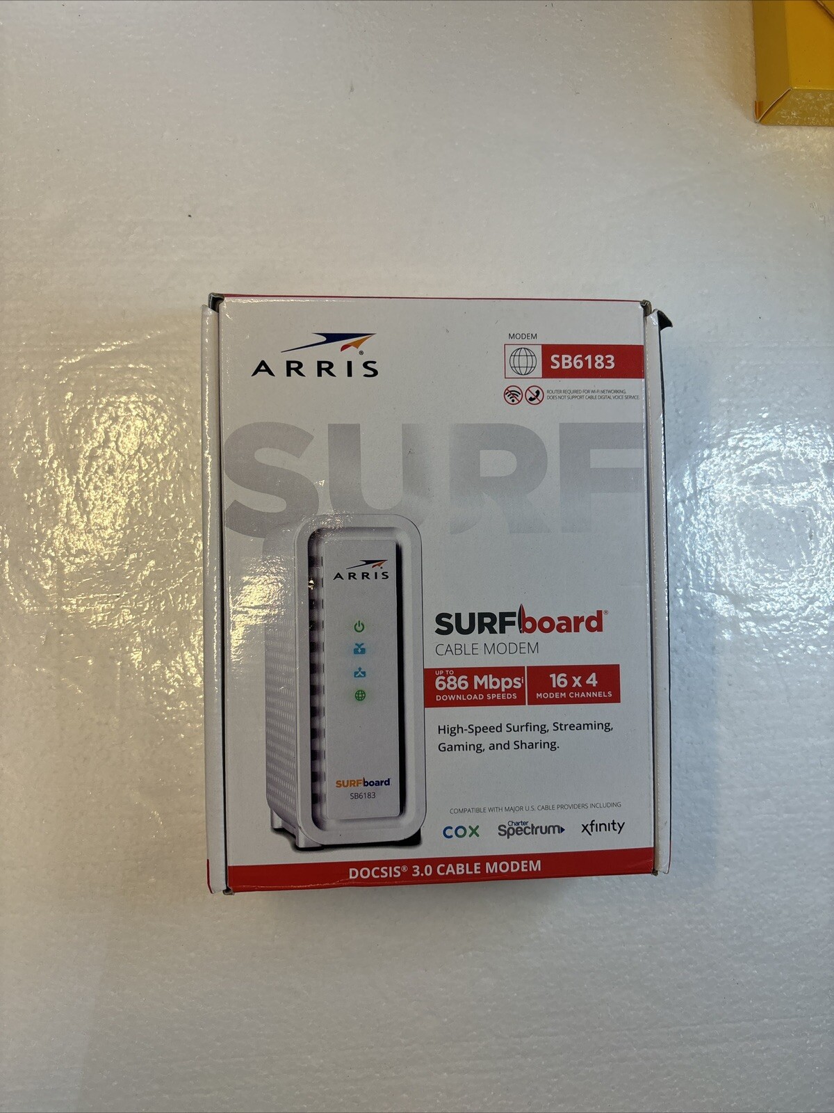 ARRIS SB6183 SURFboard DOCSIS 3.0 Cable Modem, 686Mbps, IPv4 & IPv6 Support, WHT