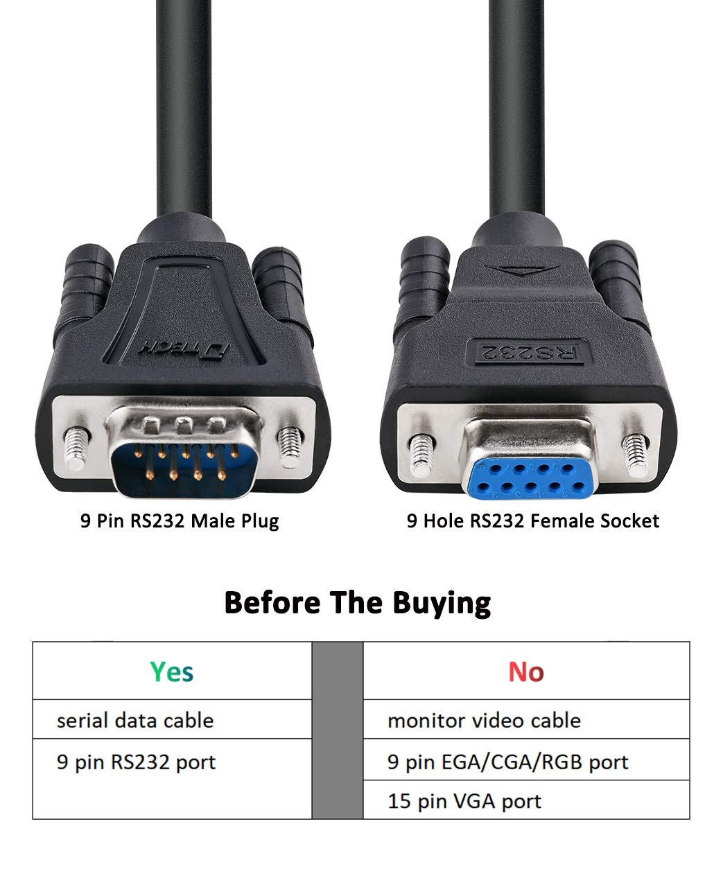 DB9 RS232 Serial Cable 10 Feet M/F Null Modem 7 Wire Crossover Black