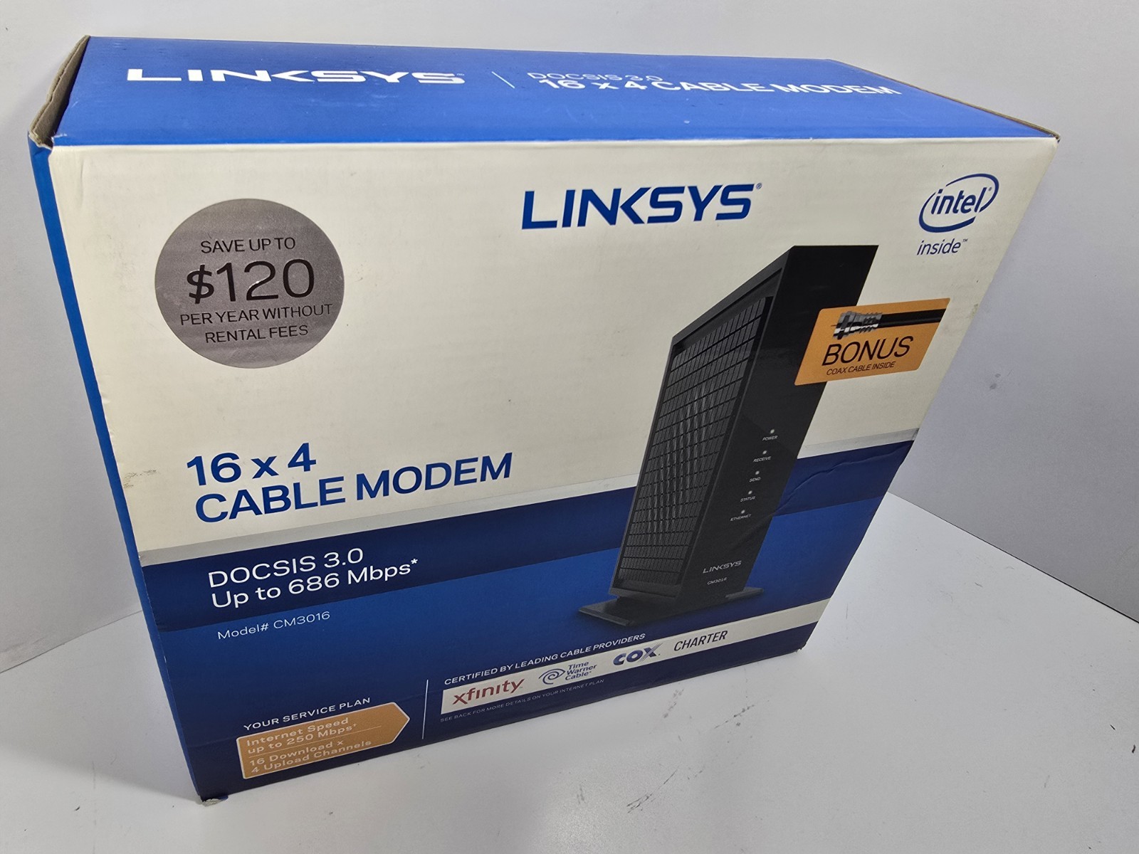 Linksys DOCSIS 3 16×4 Cable Modem (CM3016) Xfinity Spectrum New Open Box