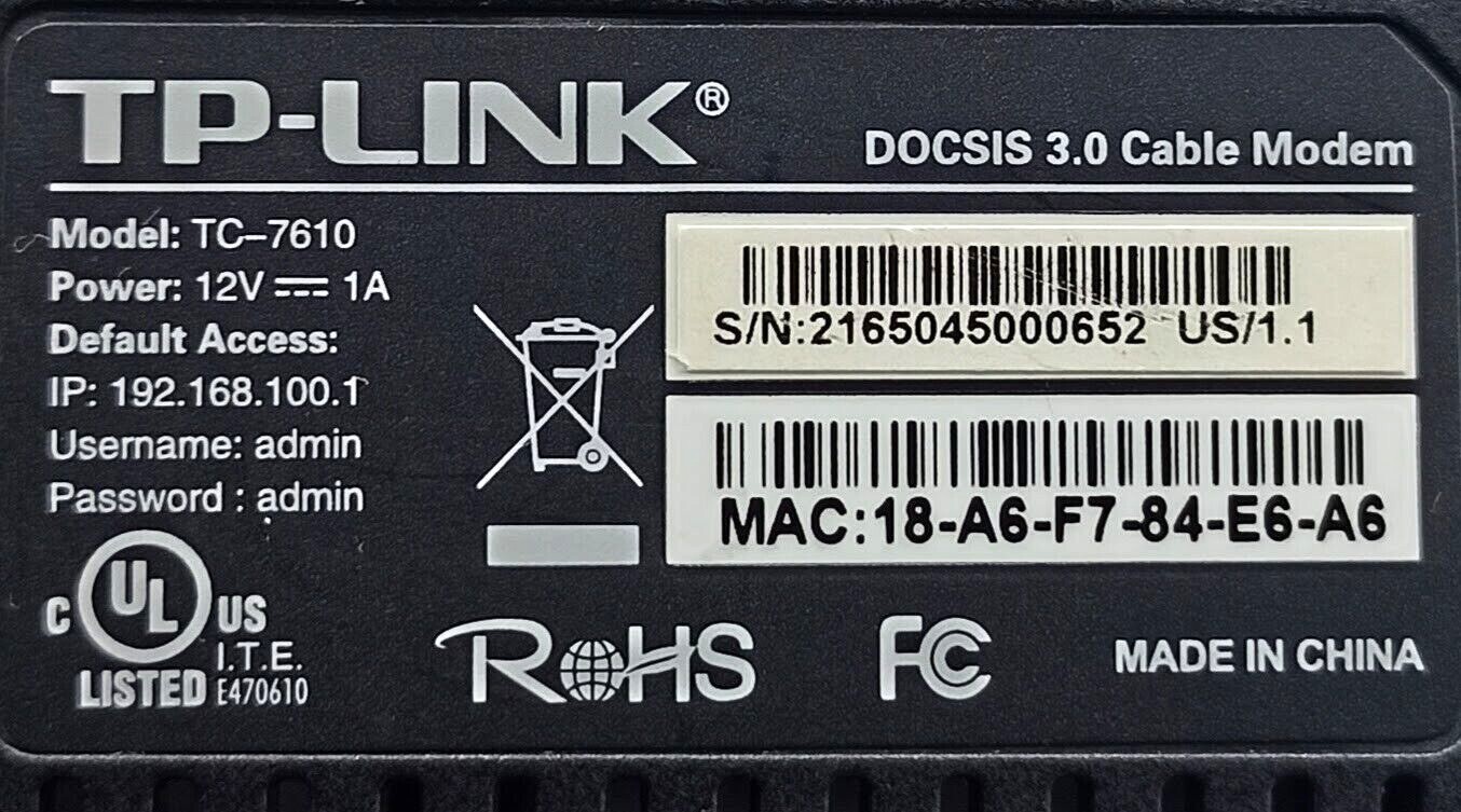 TP-LINK TC-7610 DOCSIS 3.0 Cable Modem