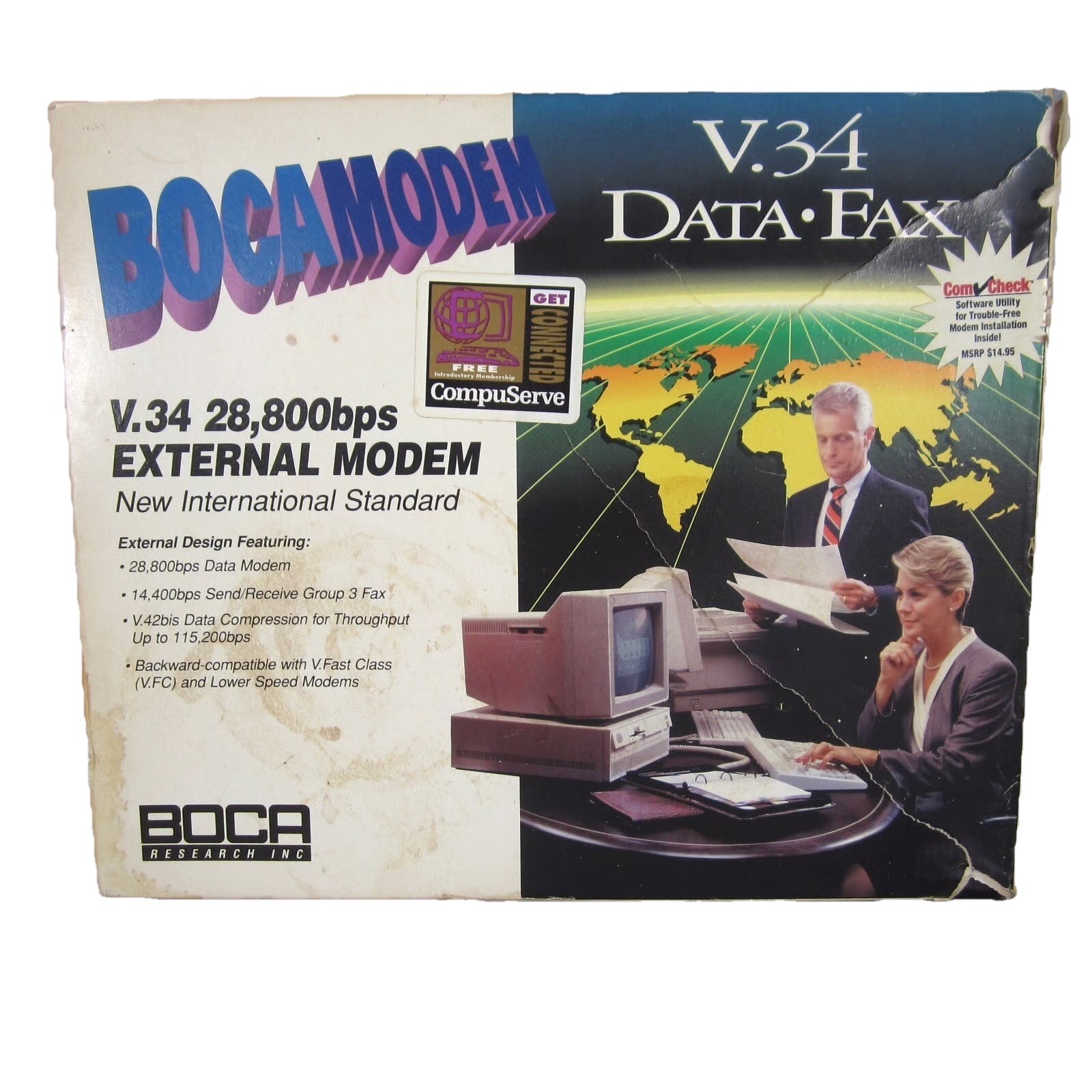 Vintage Modem BocaModem V.34 28,800bps Data Fax Machine Untested In Plastic!!