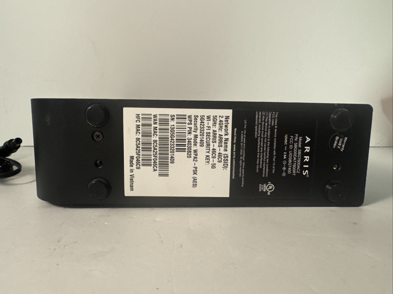 ARRIS ‎SURFboard SBG7600AC2 DOCSIS 3.0 Wi-Fi Cable Modem Black