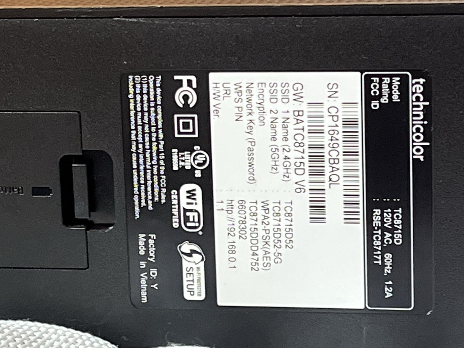 Technicolor Model-TC8715D Wireless Gateway TV Cable Modem Ethernet