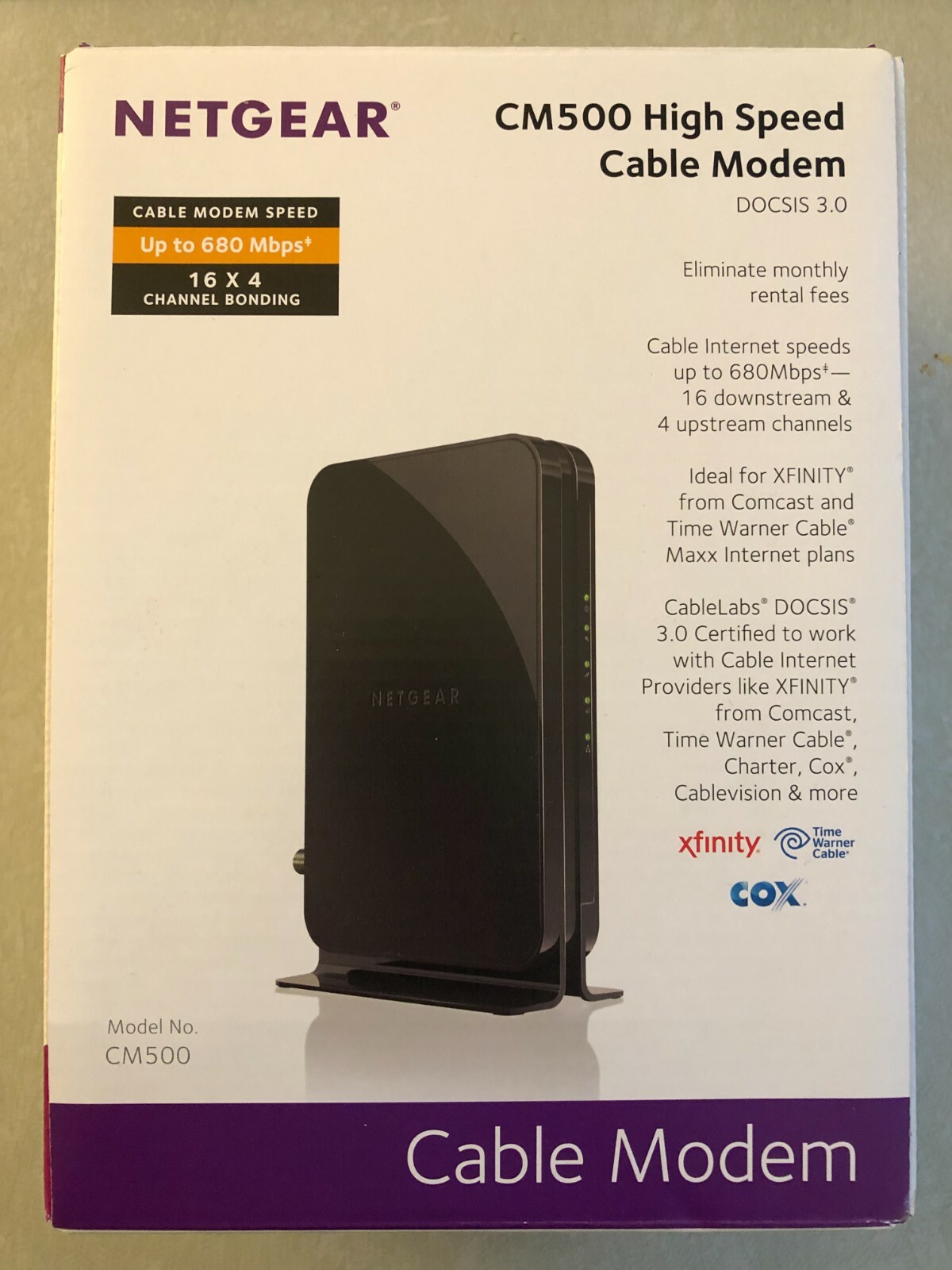 NETGEAR CM500 680 Mbps Cable Modem DOCSIS 3.0 Comcast Time Warner Cox