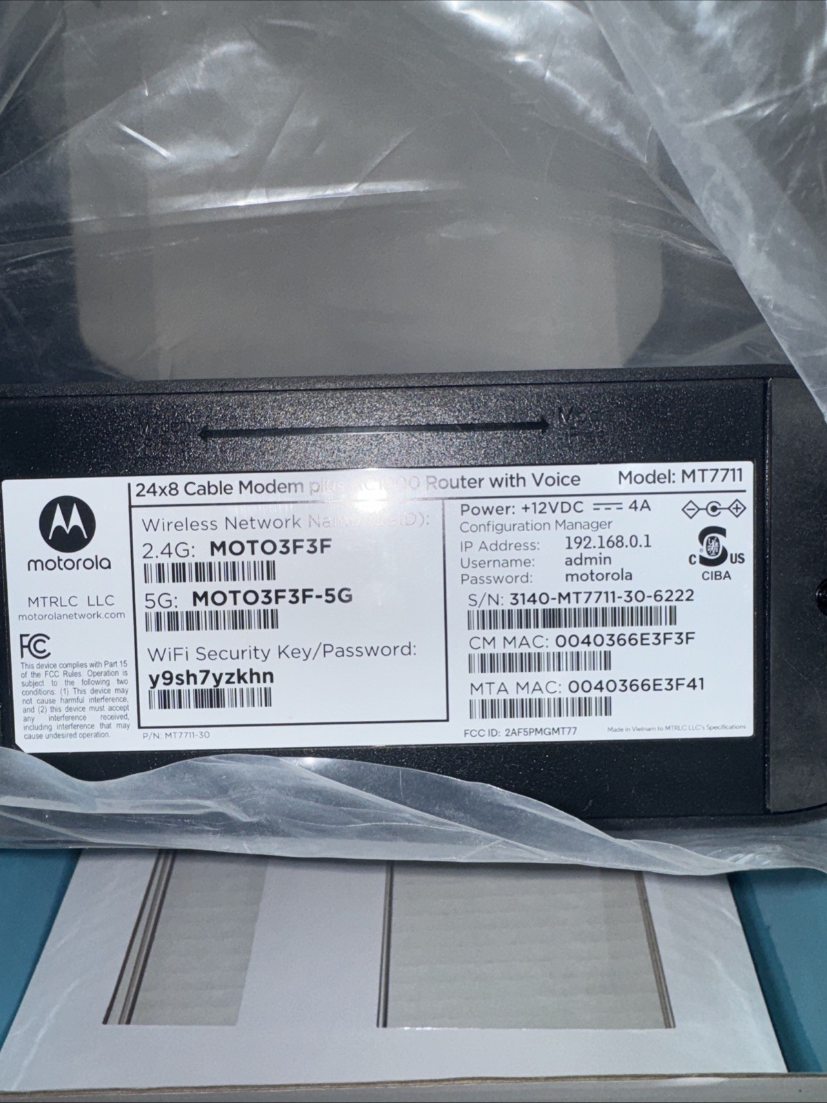Motorola MT7711 24X8 Cable Modem and AC1900 Dual Band Wi-Fi Gigabit Router