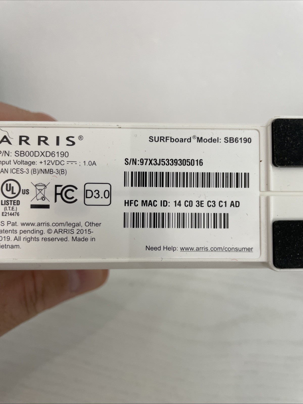 ARRIS SURFboard SB6190 DOCSIS 3.0 32 x 8 Gigabit Cable Modem White No Cord