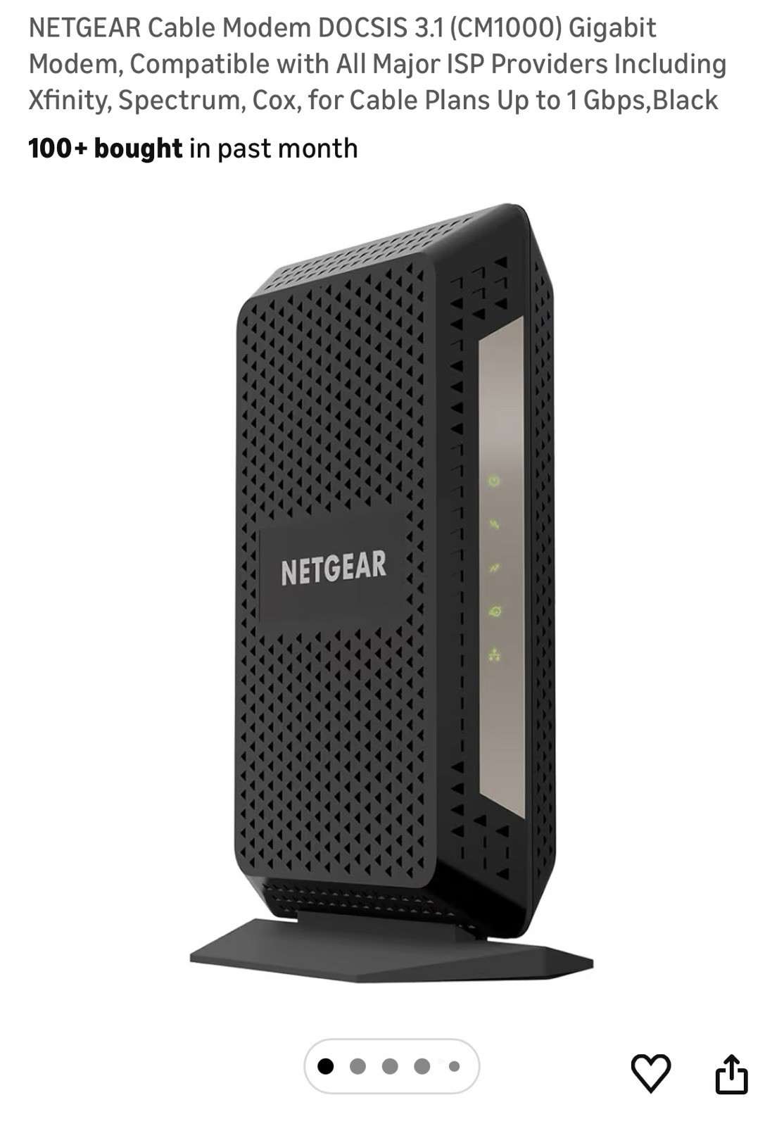 NETGEAR CM1000 Wired-Ethernet (RJ-45) Cable – CM1000100NAS (Black)