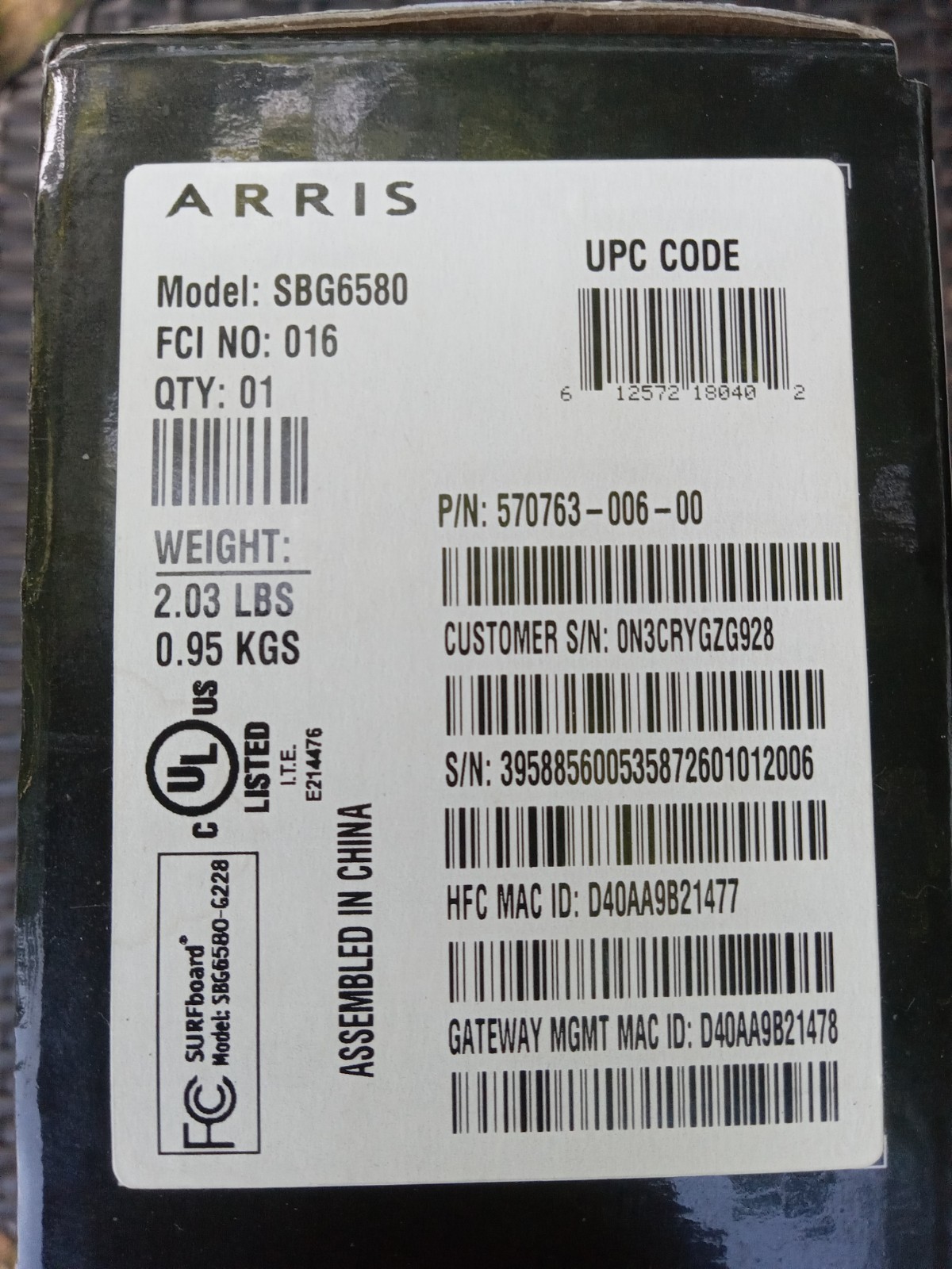 ARRIS SBG6580 DOCSIS 3.0 Cable Modem & WiFi Router