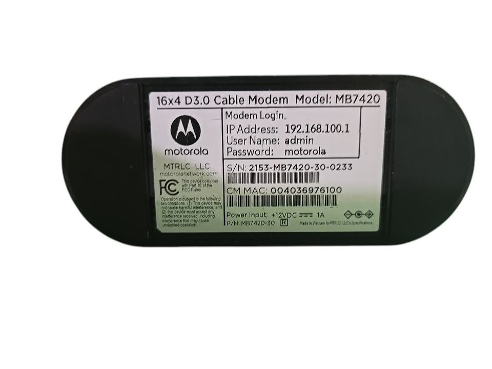 Motorola 16×4 Channel 3.0 Cable Modem Model MB7420 (Router Only)