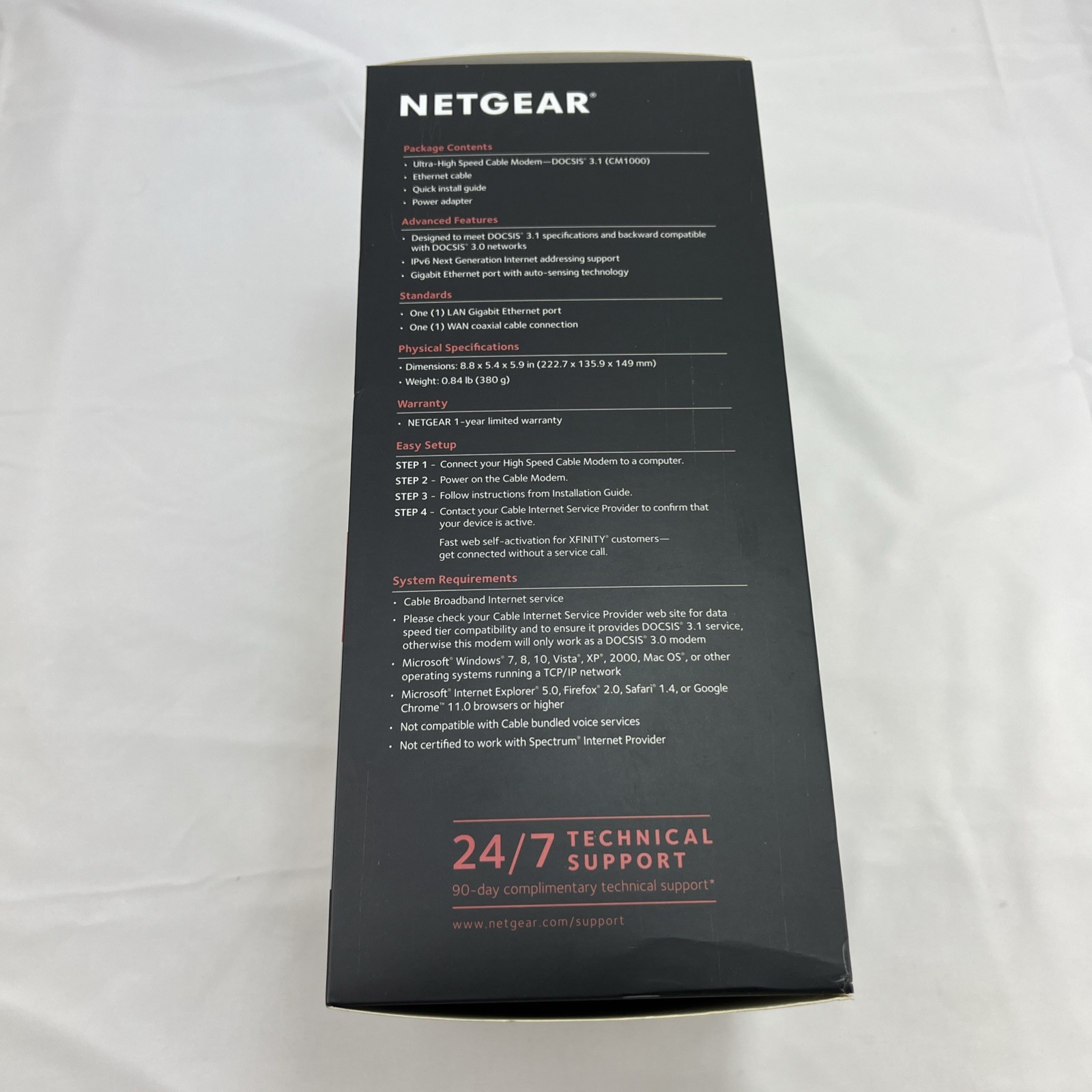NETGEAR CM1000 Wired-Ethernet (RJ-45) Cable – CM1000100NAS (Black)
