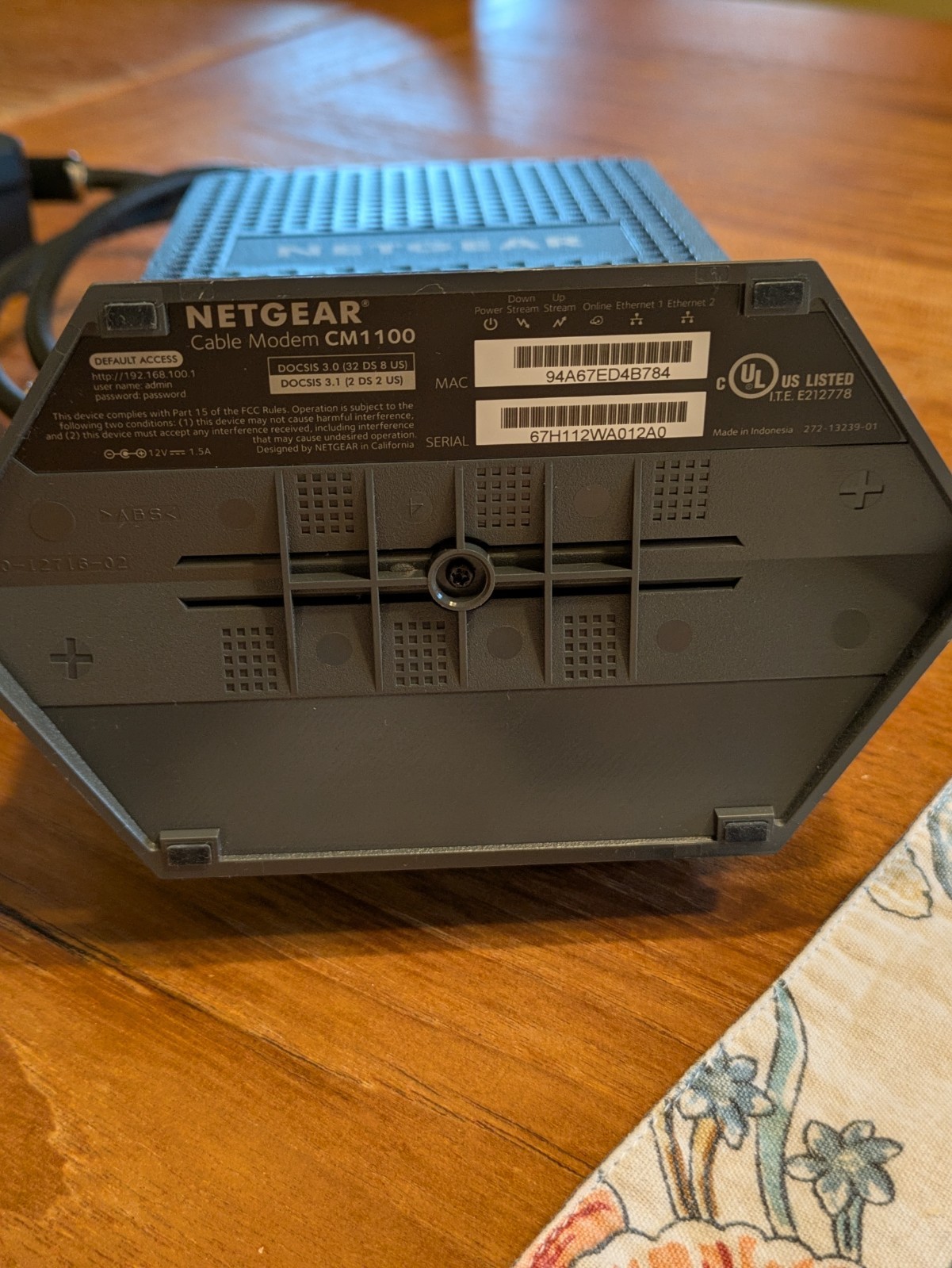NETGEAR Nighthawk Model CM1100 Multi-Gig Speed Cable Modem DOCSIS 3.1 Tested