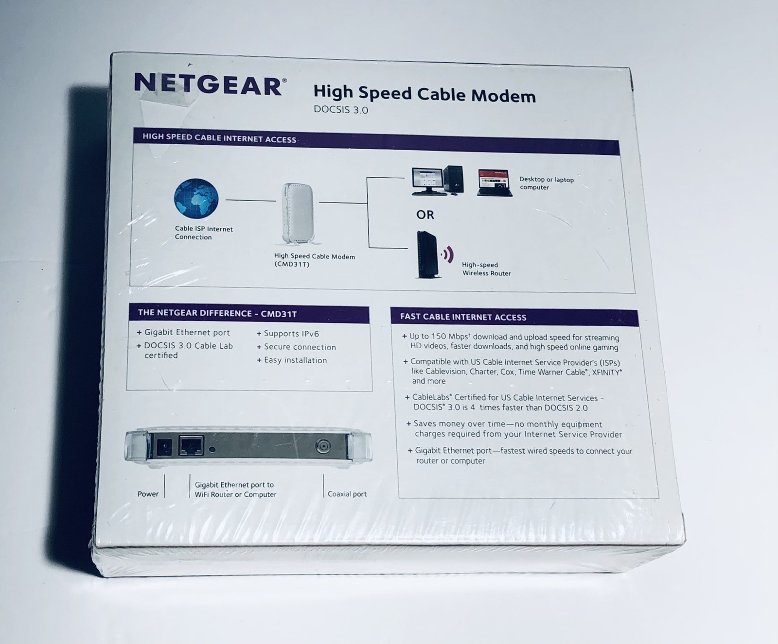 NETGEAR CMD31T-100NAS DOCSIS 3.0 High Speed Cable Modem New Sealed