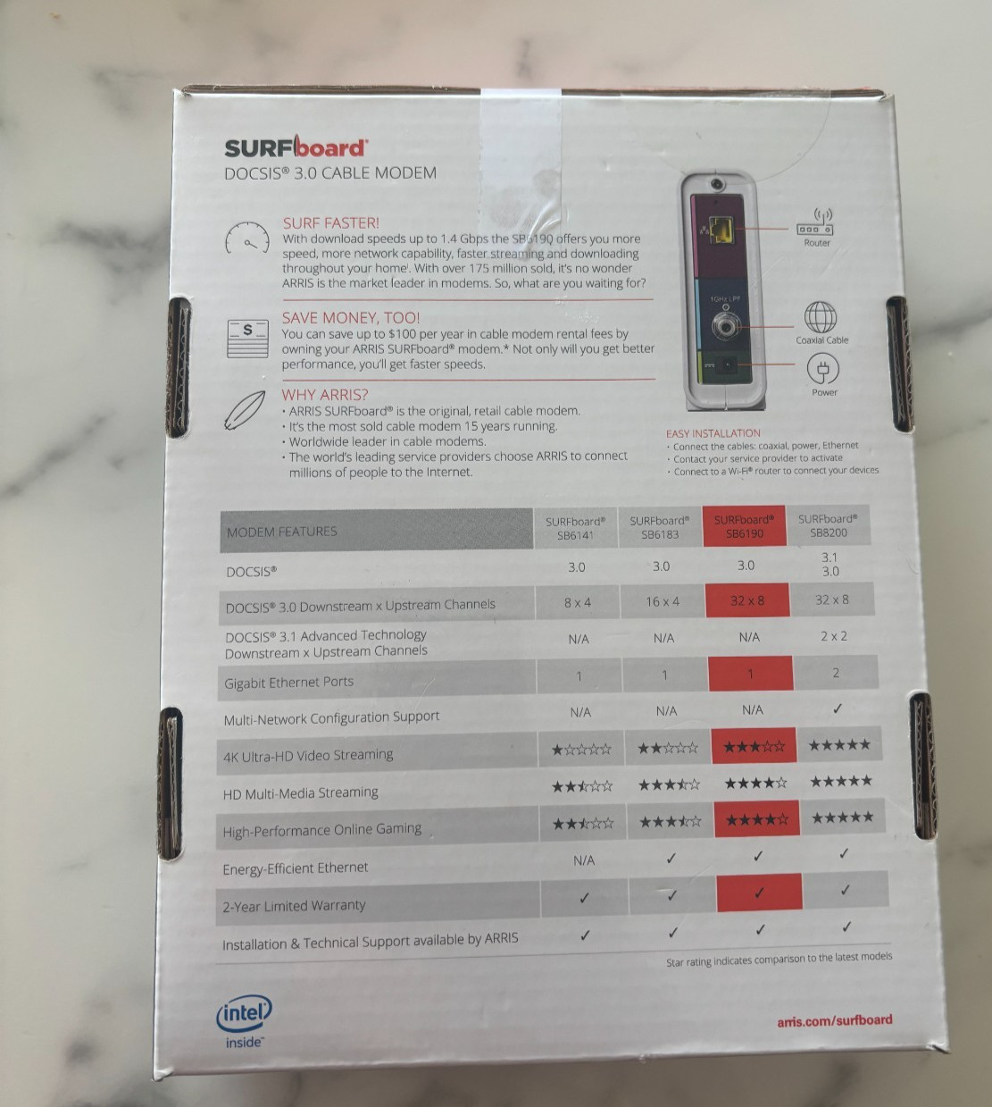 ARRIS SURFboard SB6190 DOCSIS 3.0 32×8 Cable Modem 1 Gbps Xfinity Gaming