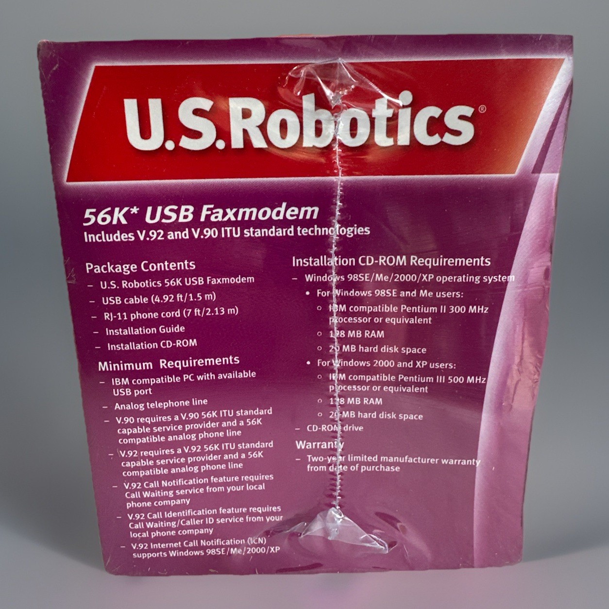 U.S. Robotics 56K Fax Modem USB V.92 V.90 56K ITU USR5633A – New Sealed