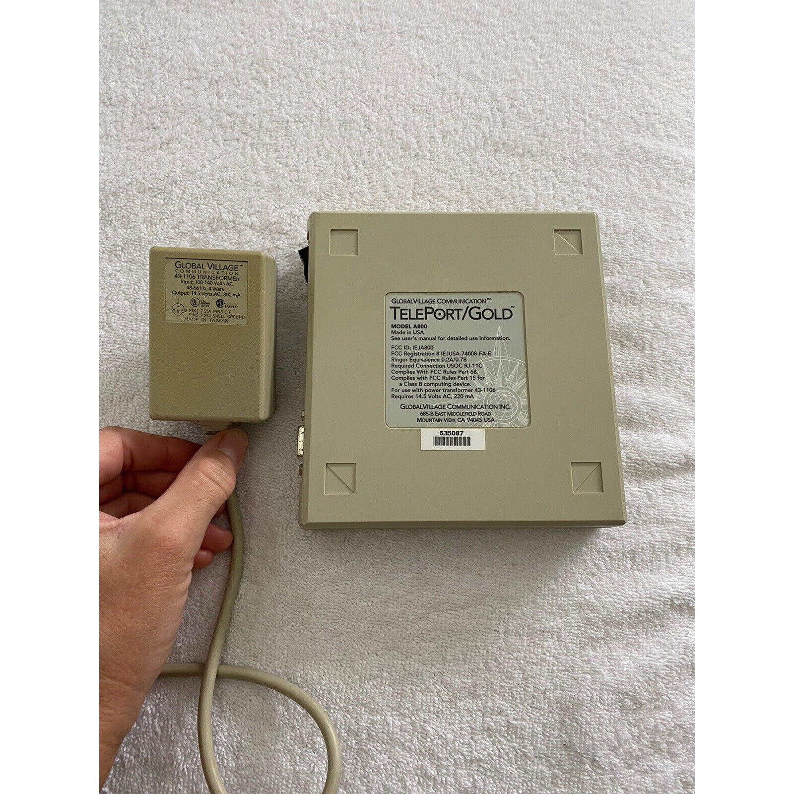 Global Village Communication Model A800 Teleport/Gold Fax Modem With Adapter!