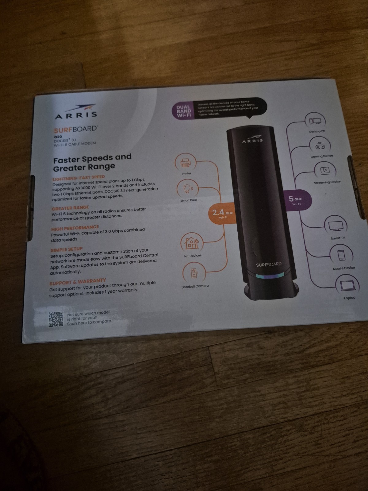 ARRIS G20 DOCSIS 3.1 Cable Modem & AX3000 WiFi 6 Router +WrtyThru 2/20/27+TESTED