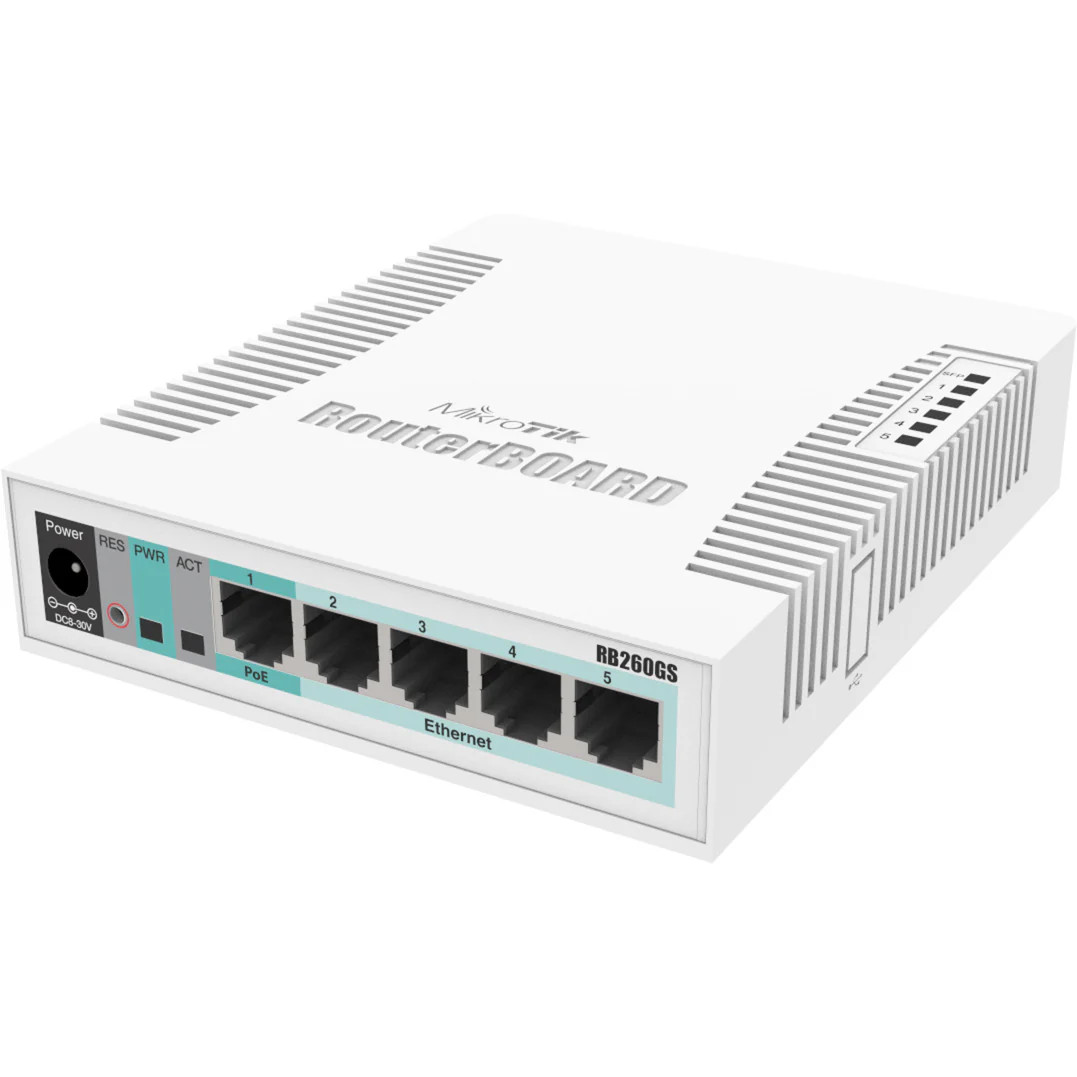 MikroTik rb260gs smart switch (css106-5g-1s) (wit, poe, sfp)
