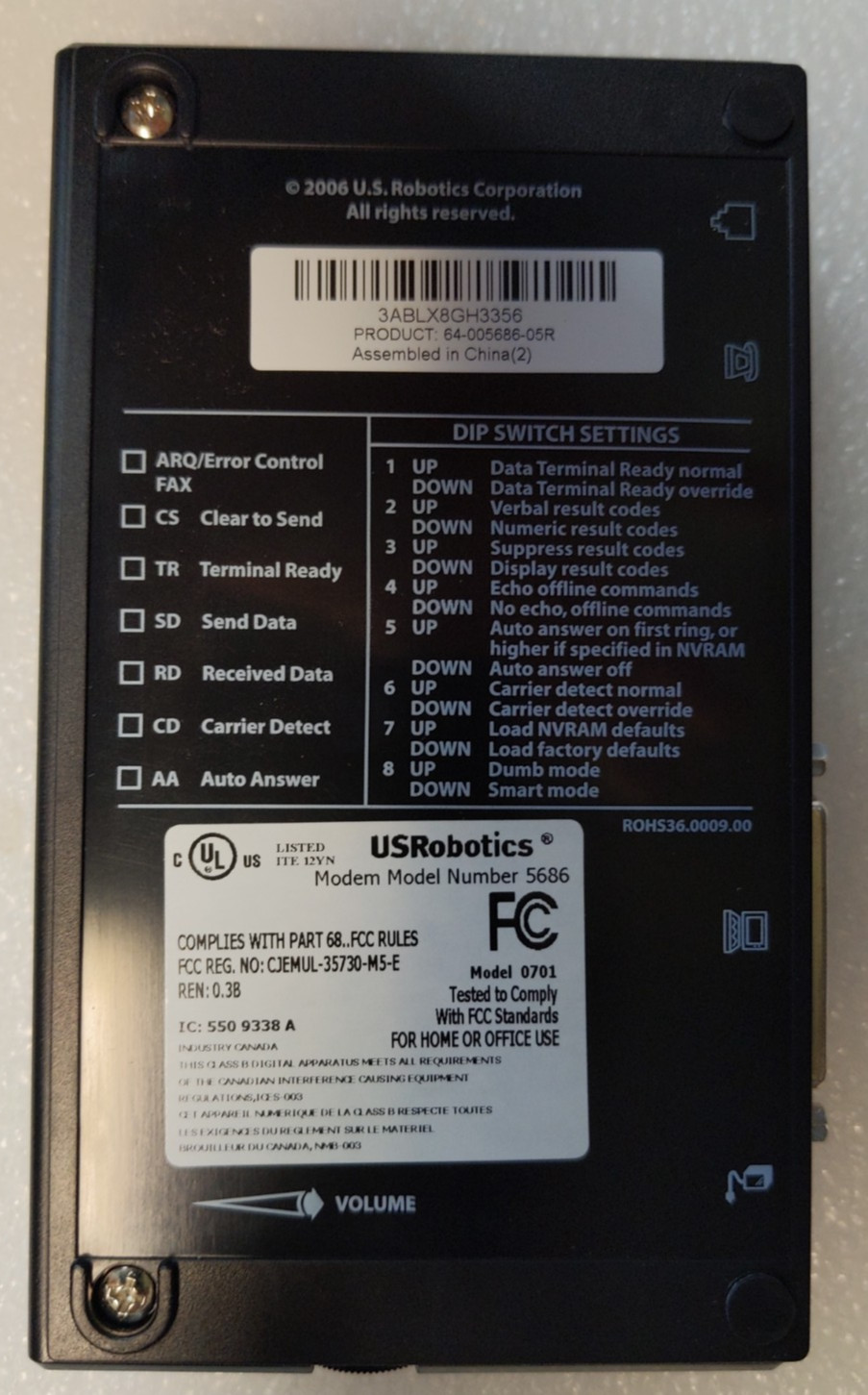US Robotics USR5686 External 56K V.92 Fax Modem Serial RS-232 Dial-Up