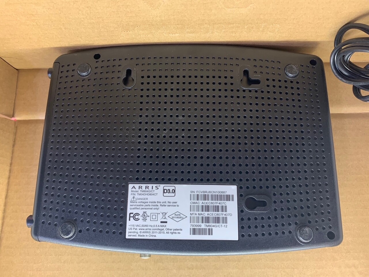 🔥 ARRIS Touchstone TM804 G/CT, P/N:TM04DHD804 Telephony Cable Modem D3.0