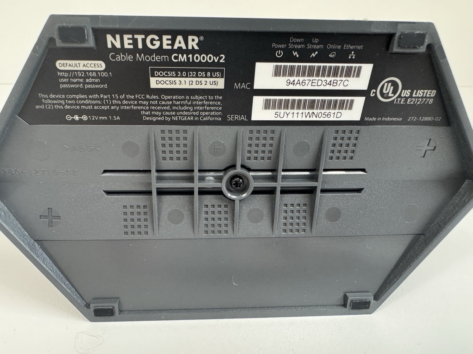 Netgear CM1000v2  High-Speed Cable Modem – Black With Power Cord