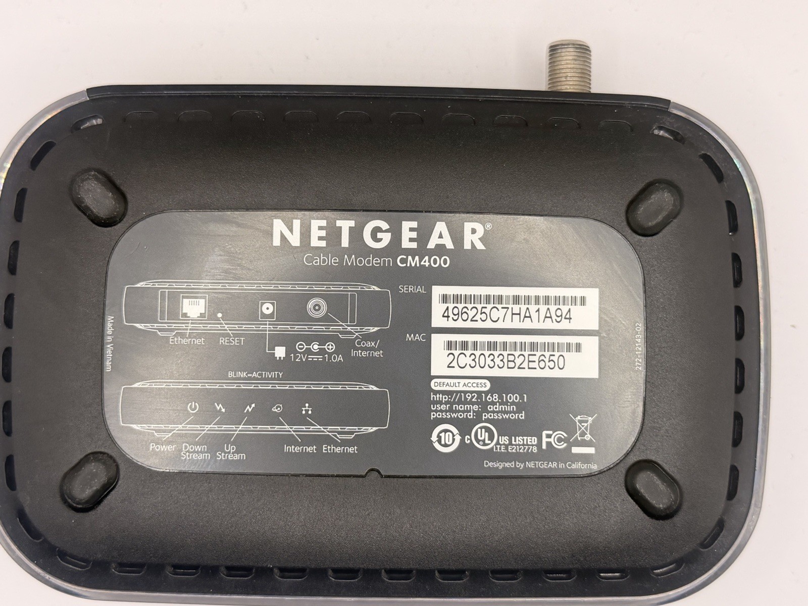 Netgear CM400 Cable Modem High-Speed DOCSIS 3.0 (CM400-100NAS) 340 Mbps