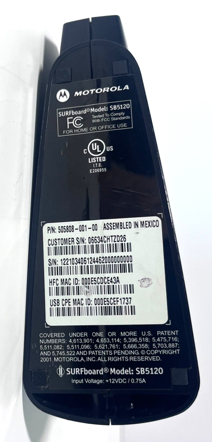 Motorola SURF Board SB5120 Cable Modem NO Adapter