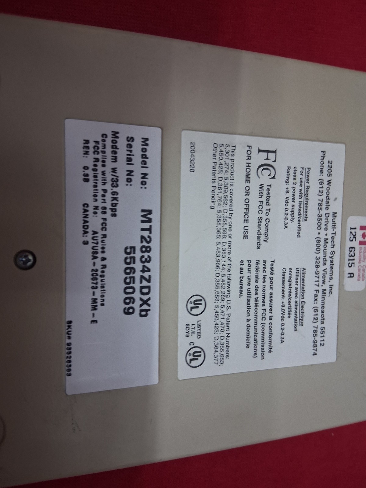 MULTI-TECH SYSTEMS MULTIMODEM ™ MT2834ZDXb 33.6K bps DATA/FAX MODEM