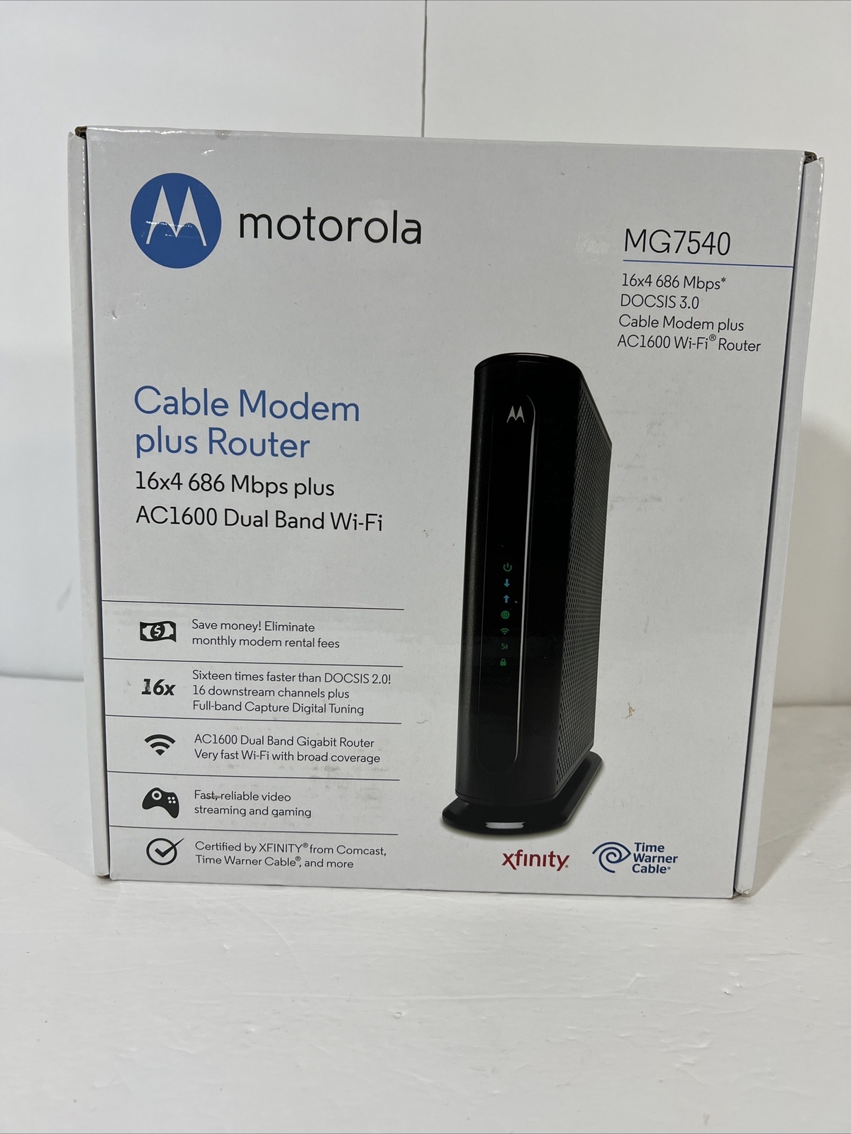 Motorola MG7540-10 16×4 Cable Modem Plus AC1600 Dual Band Wi-Fi Router