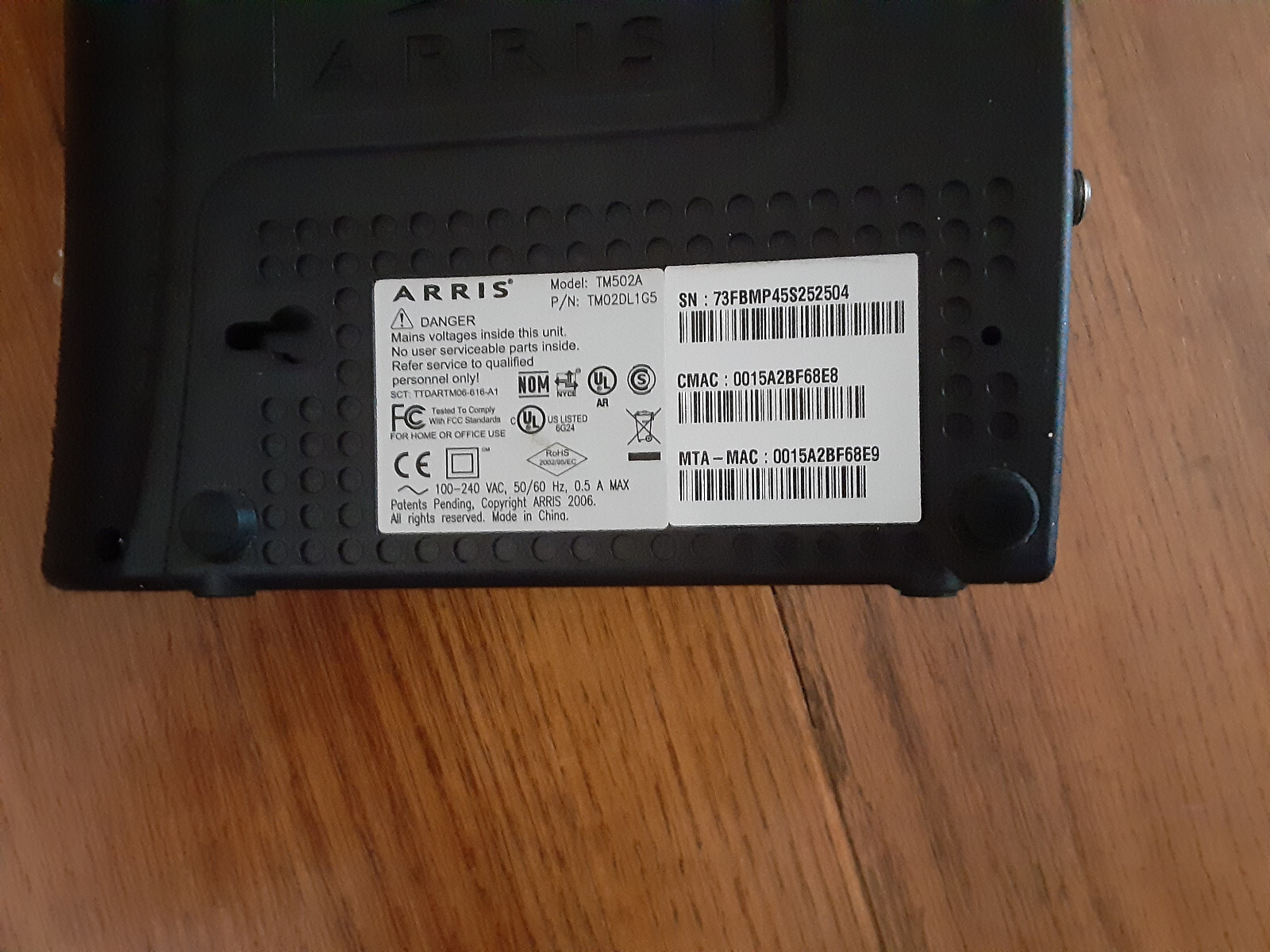 Arris Touchstone Upgradeable Model: TM502A Cable Telephony Modem