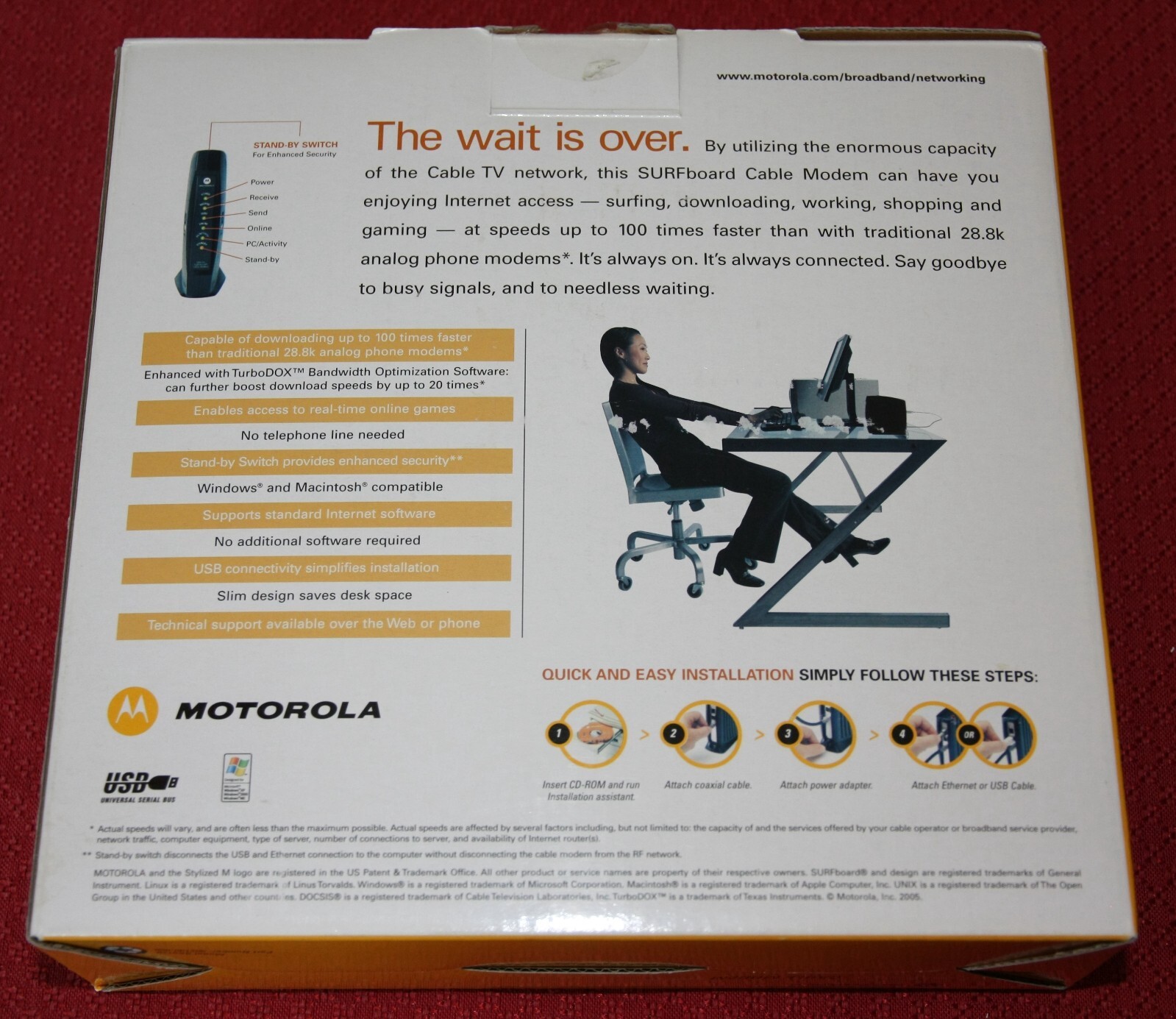 Motorola SURFboard SB5120 Cable Modem 505808-007-00 USB CIB – Bad Ethernet port