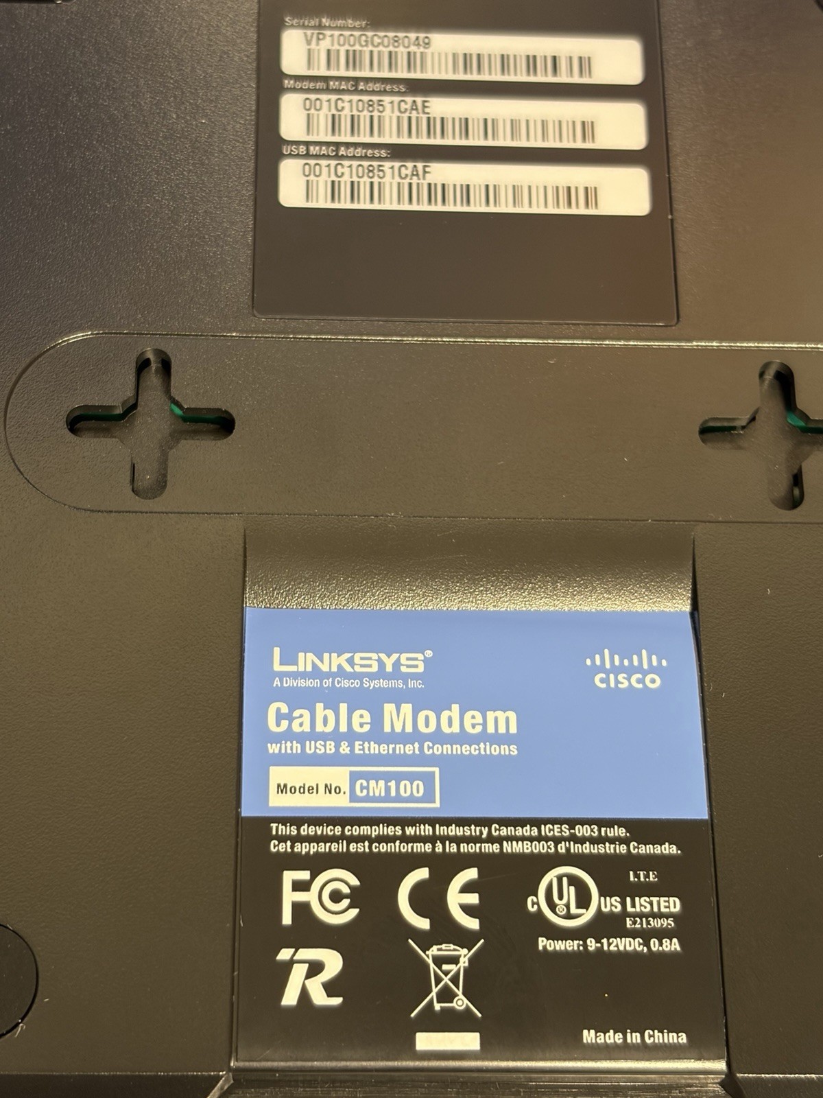 Cisco-Linksys Cable Modem with USB And Ethernet Connections Model #CM100