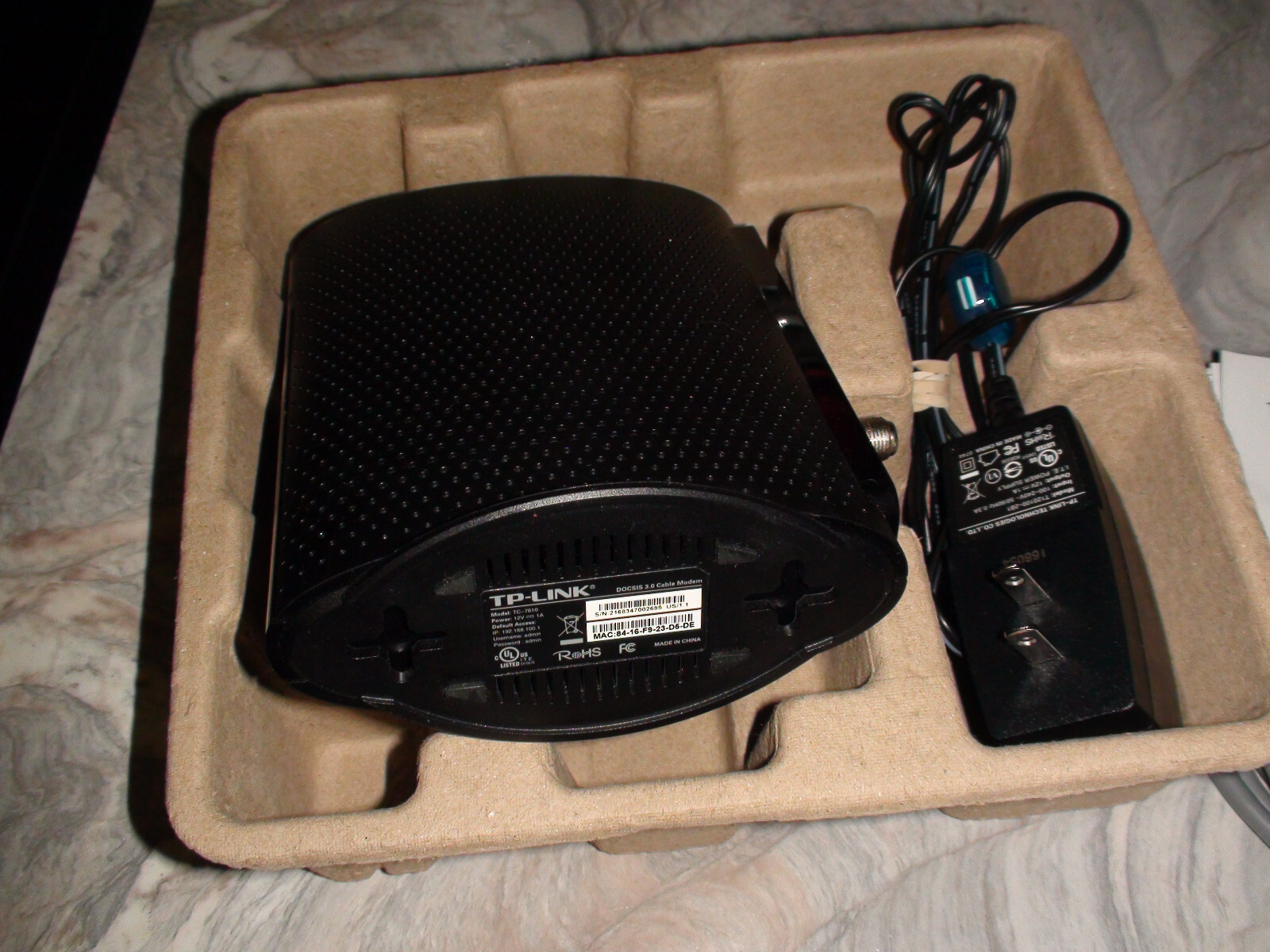 TPLink TC7610 DOCSIS 3.0 Cable Modem new/open box 10ft ethernet,install guide