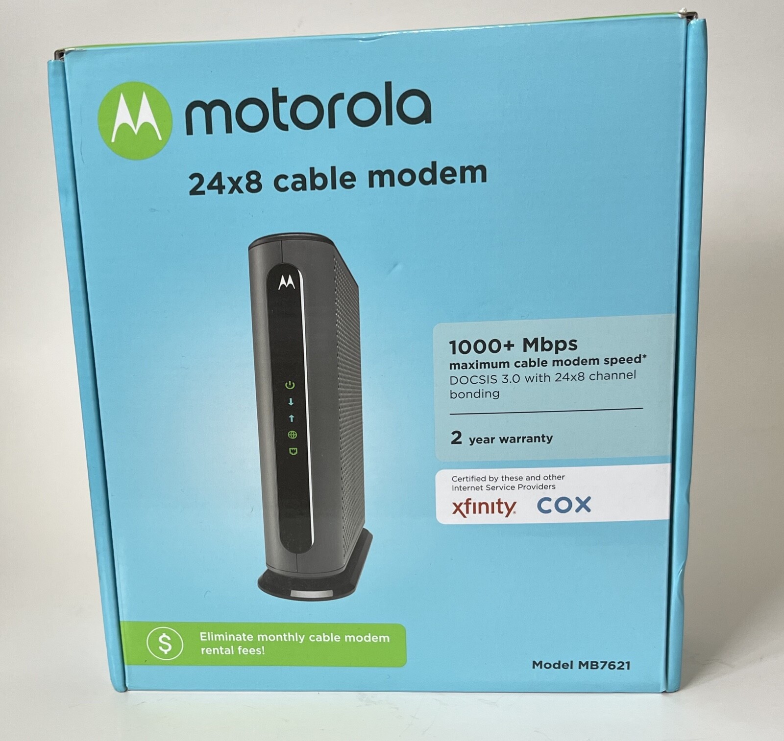 Motorola MB7621 Cable Modem, Works with Any Wi-Fi Router, Most Providers