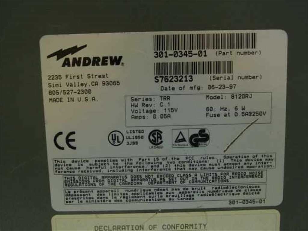 Andrew TRR 8120RJ 301-0345-01 Fiber Optic Modem 115V 60Hz Copper Fiber RJ