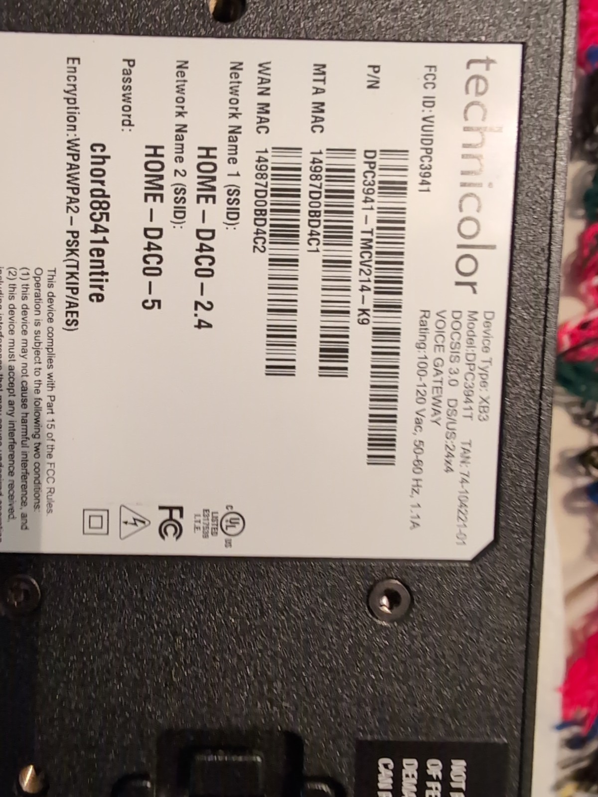 Xfinity Technicolor XB3 Wireless Gateway (Model DPC3941T) – DOCSIS 3.0