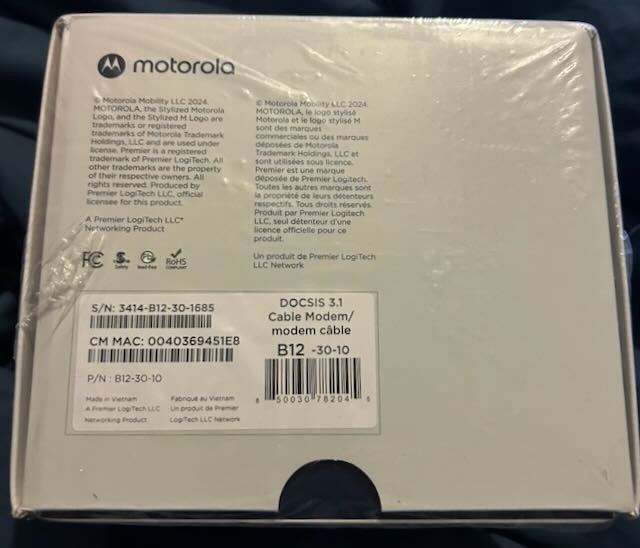 Motorola B12 32 x 8 DOCSIS 3.1 Cable Modem B12-30-10